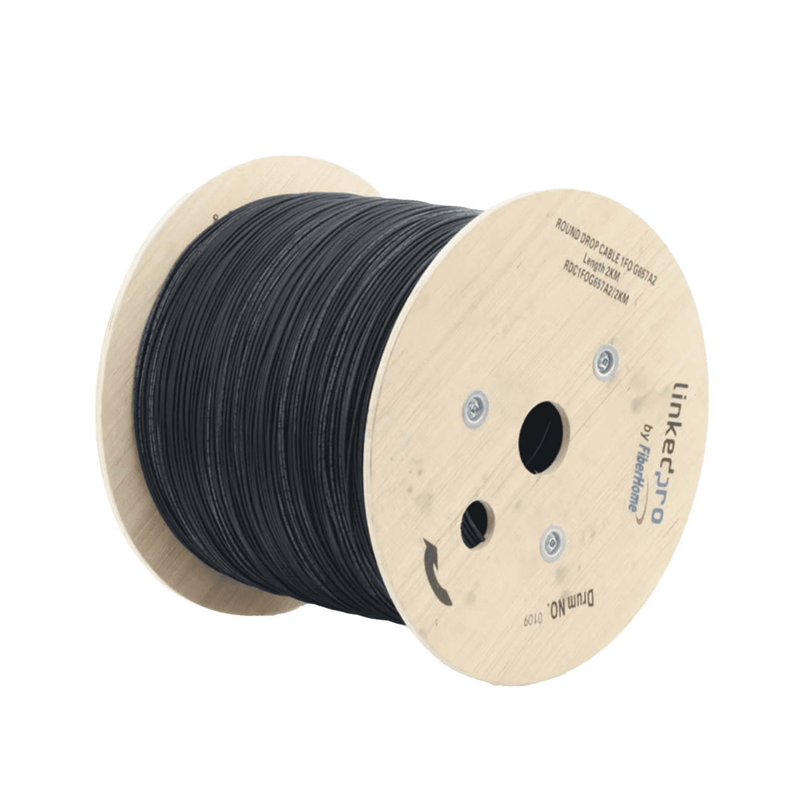 Carrete de 2 km de Fibra Óptica Aérea Tipo Drop Redonda (Figura 0) G.657A2, Monomodo, 1 hilo, forro de 3 mm RDC1FOG657A2/2KM - LINKEDPRO BY FIBERHOME