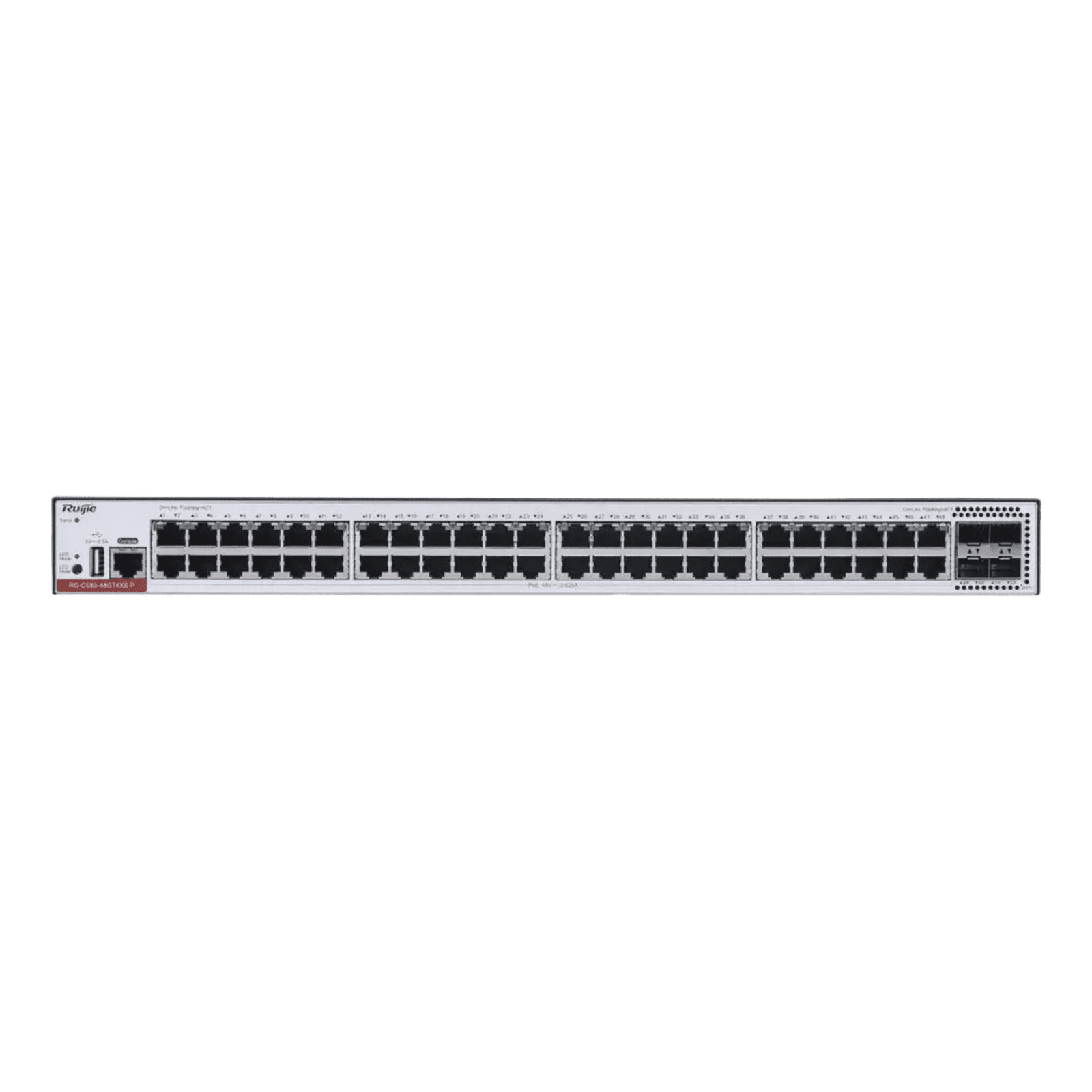 RG-CS83-48GT4XS-PD Switch Administrable Capa 3 PoE con 48 puertos Gigabit 802.3af/at + 4 SFP+ para fibra 10Gb, hasta 1,480 watts, gestión gratuita desde la nube. RG-CS83-48GT4XS-PD 222434 - RUIJIE