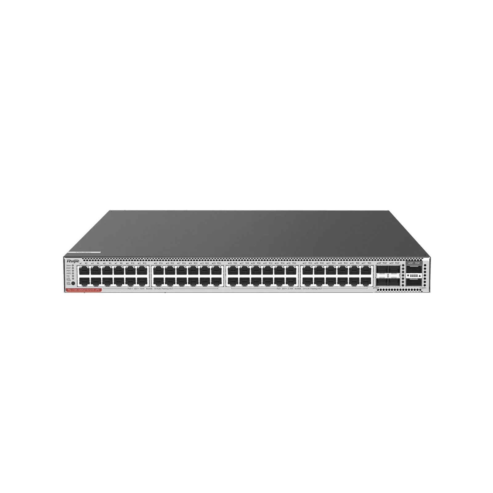 Switch Core PoE 802.3bt 1,600W Capa 3 Multi-Gigabit 48 puertos 5Gb/2.5Gb/1Gb/100M, 4 puertos fibra SFP28 25Gb y 2 puertos fibra QSFP+ 40Gb RG-CS86-48MG4VS2QXS-UPD 219641 - RUIJIE