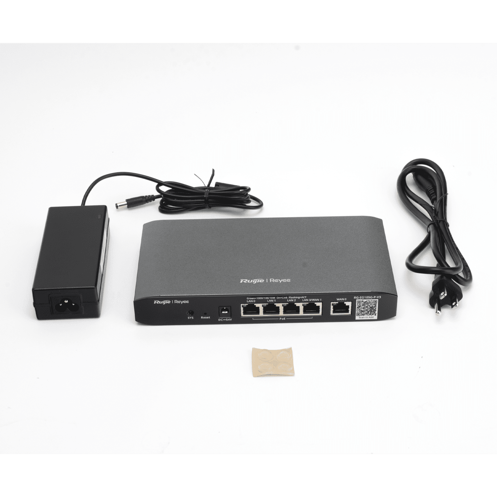Router administrable cloud con POE+ 54w, 3 puertos LAN gigabit, 1 Puerto WAN gigabit y 1 puerto LAN/WAN gigabit configurable, hasta 100 clientes con desempeño de 600 Mbps asimétricos RG-EG105G-P-V3 - RUIJIE