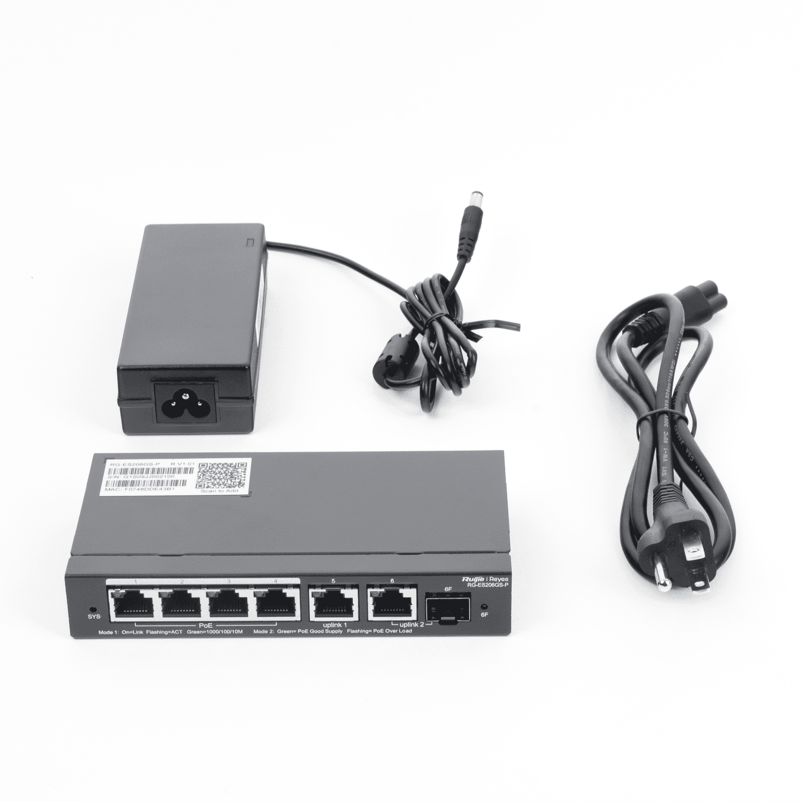 Switch Administrable con 1 puertos Gigabit PoE, 1 Uplink Gigabit combo SFP, gestión gratuita desde la nube RG-ES206GS-P - RUIJIE