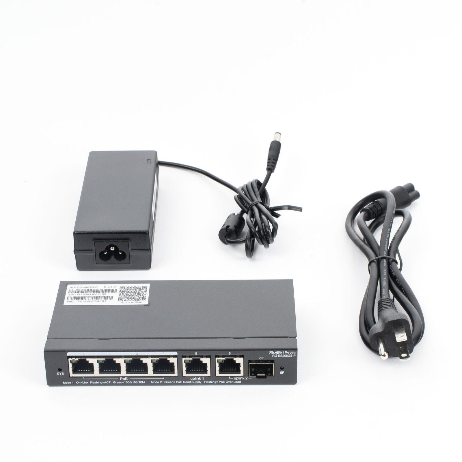 Switch Administrable con 1 puertos Gigabit PoE, 1 Uplink Gigabit combo SFP, gestión gratuita desde la nube RG-ES206GS-P - RUIJIE