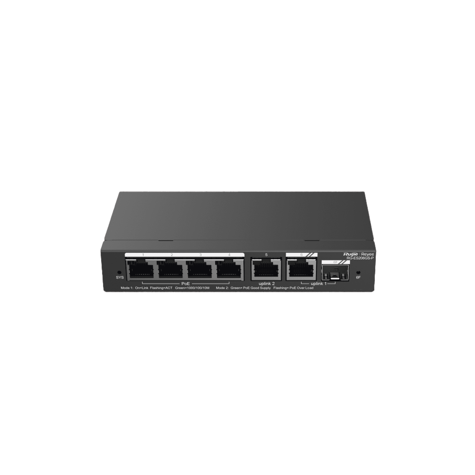 Switch Administrable con 1 puertos Gigabit PoE, 1 Uplink Gigabit combo SFP, gestión gratuita desde la nube RG-ES206GS-P - RUIJIE