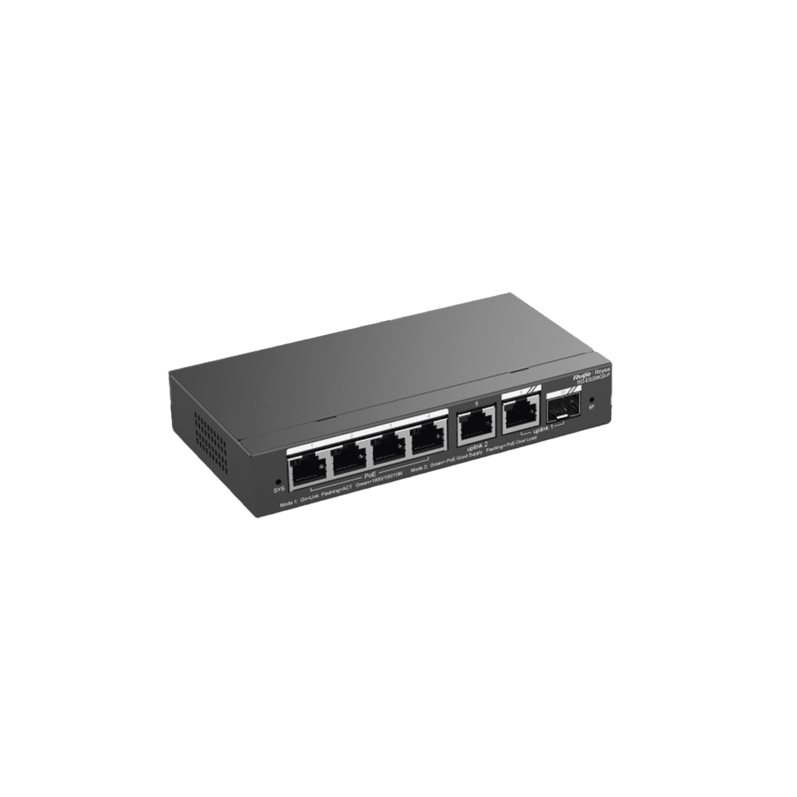 Switch Administrable con 1 puertos Gigabit PoE, 1 Uplink Gigabit combo SFP, gestión gratuita desde la nube RG-ES206GS-P - RUIJIE