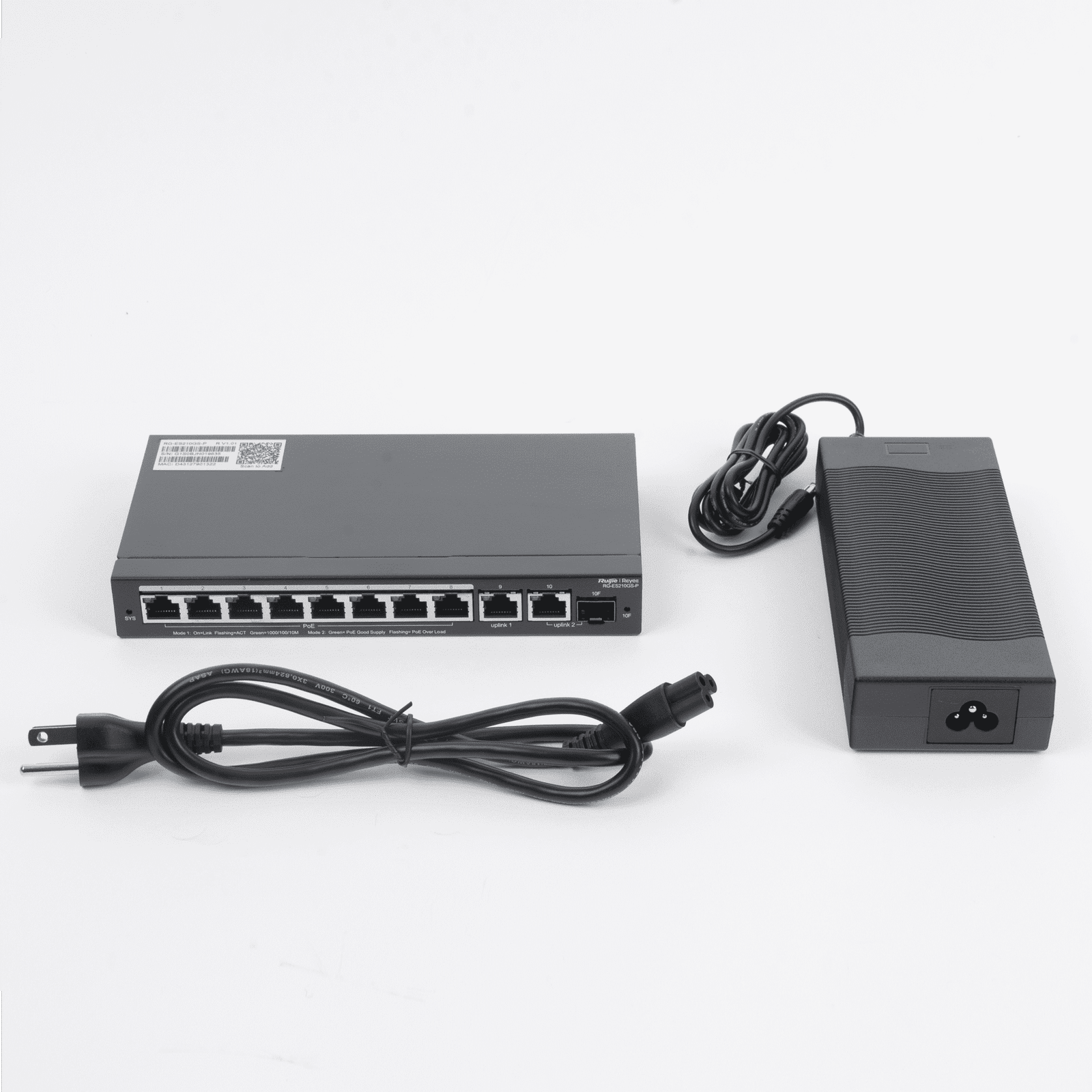 Switch Administrable con 8 puertos Gigabit PoE, 2 Uplinks Gigabit (1 SFP), gestión gratuita desde la nube RG-ES210GS-P - RUIJIE