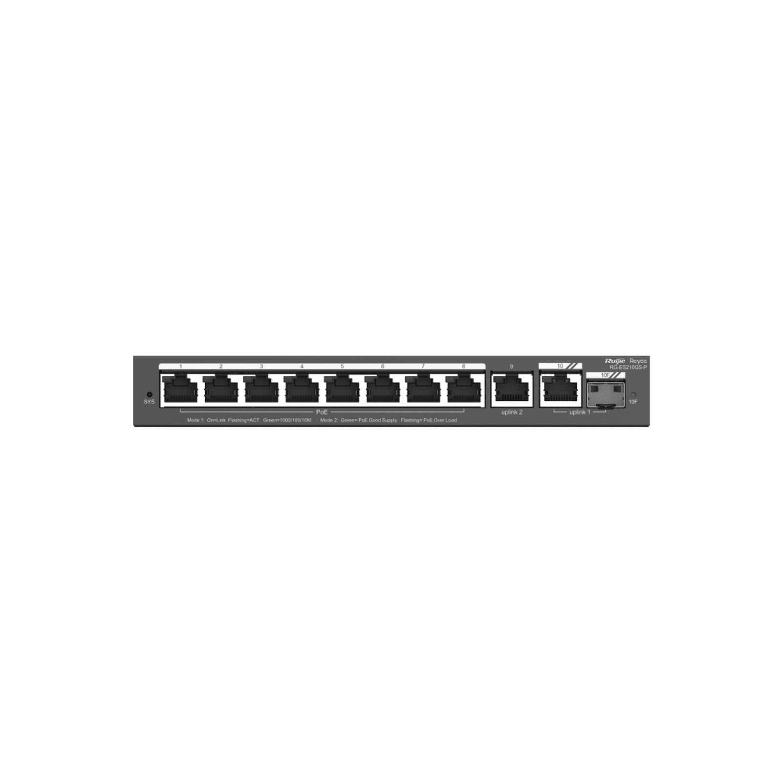 Switch Administrable con 8 puertos Gigabit PoE, 2 Uplinks Gigabit (1 SFP), gestión gratuita desde la nube RG-ES210GS-P - RUIJIE