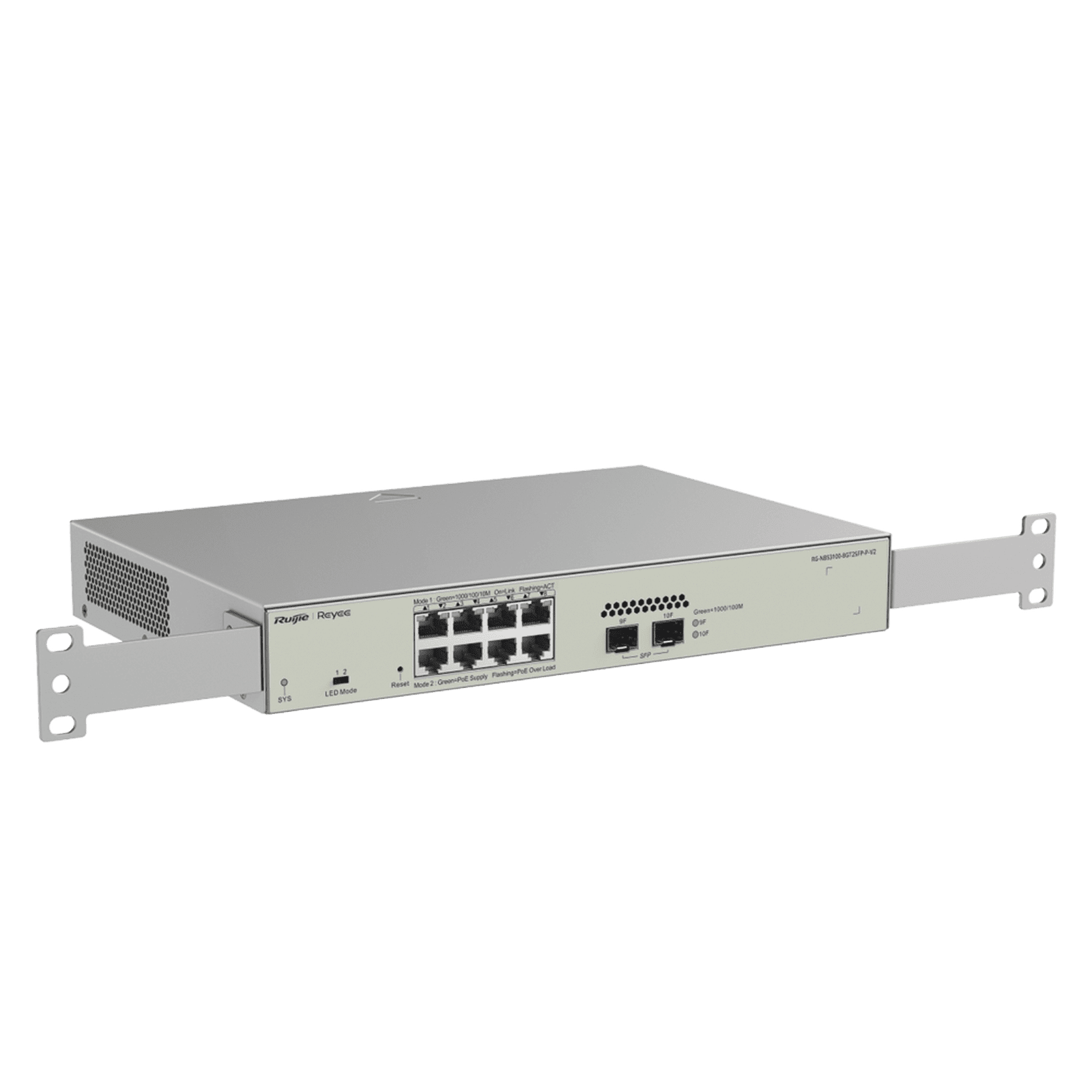 Switch Administrable PoE Capa 2 con 8 puertos Gigabit PoE 802.3af/at + 2 SFP para fibra 1Gb, gestión gratuita desde la nube, 125w RG-NBS3100-8GT2SFP-P-V2 225962 - RUIJIE