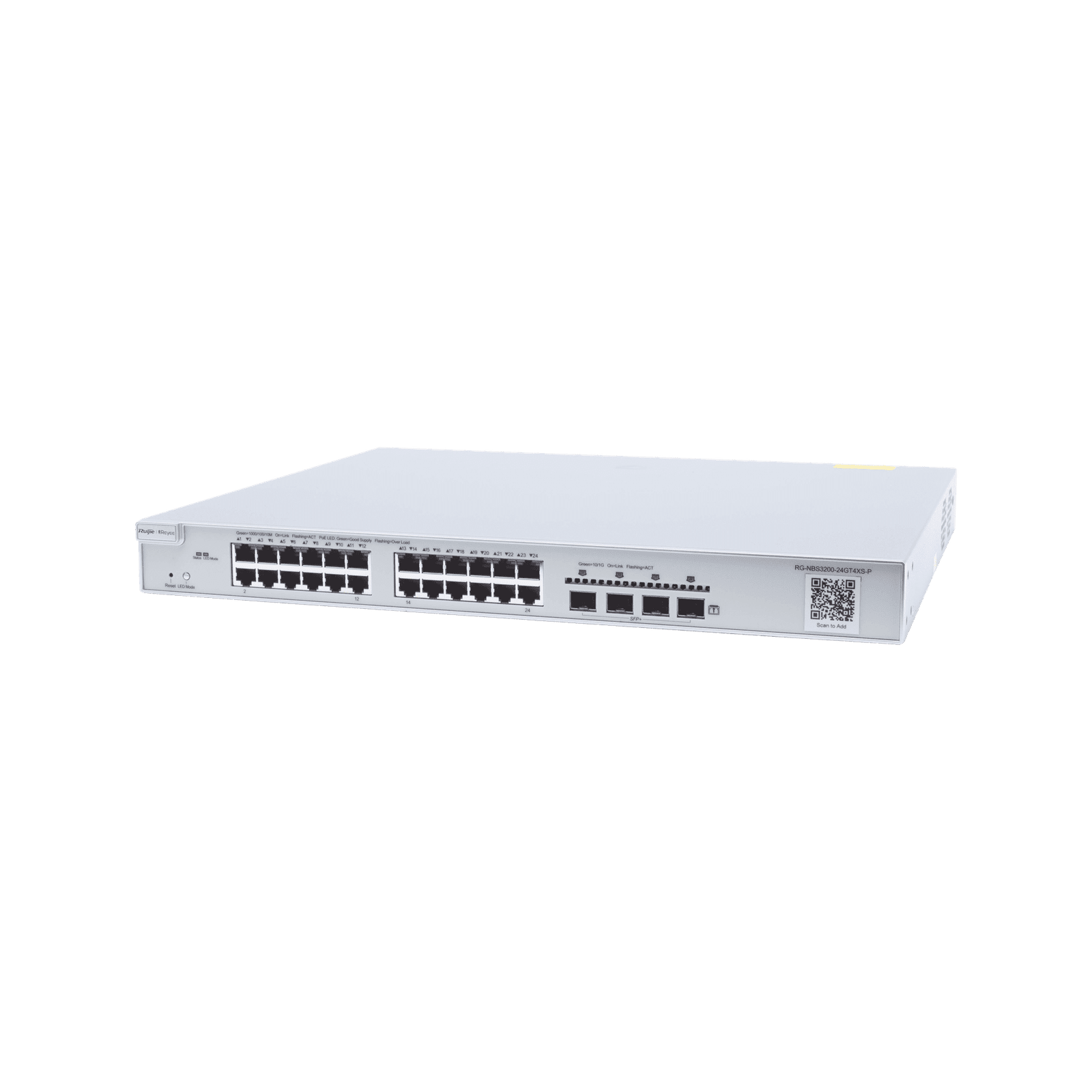 Switch Administrable PoE con 24 puertos Gigabit PoE 802.3af/at + 4 SFP+ para fibra 10Gb, gestión gratuita desde la nube, 370w RG-NBS3200-24GT4XS-P 203994 - RUIJIE