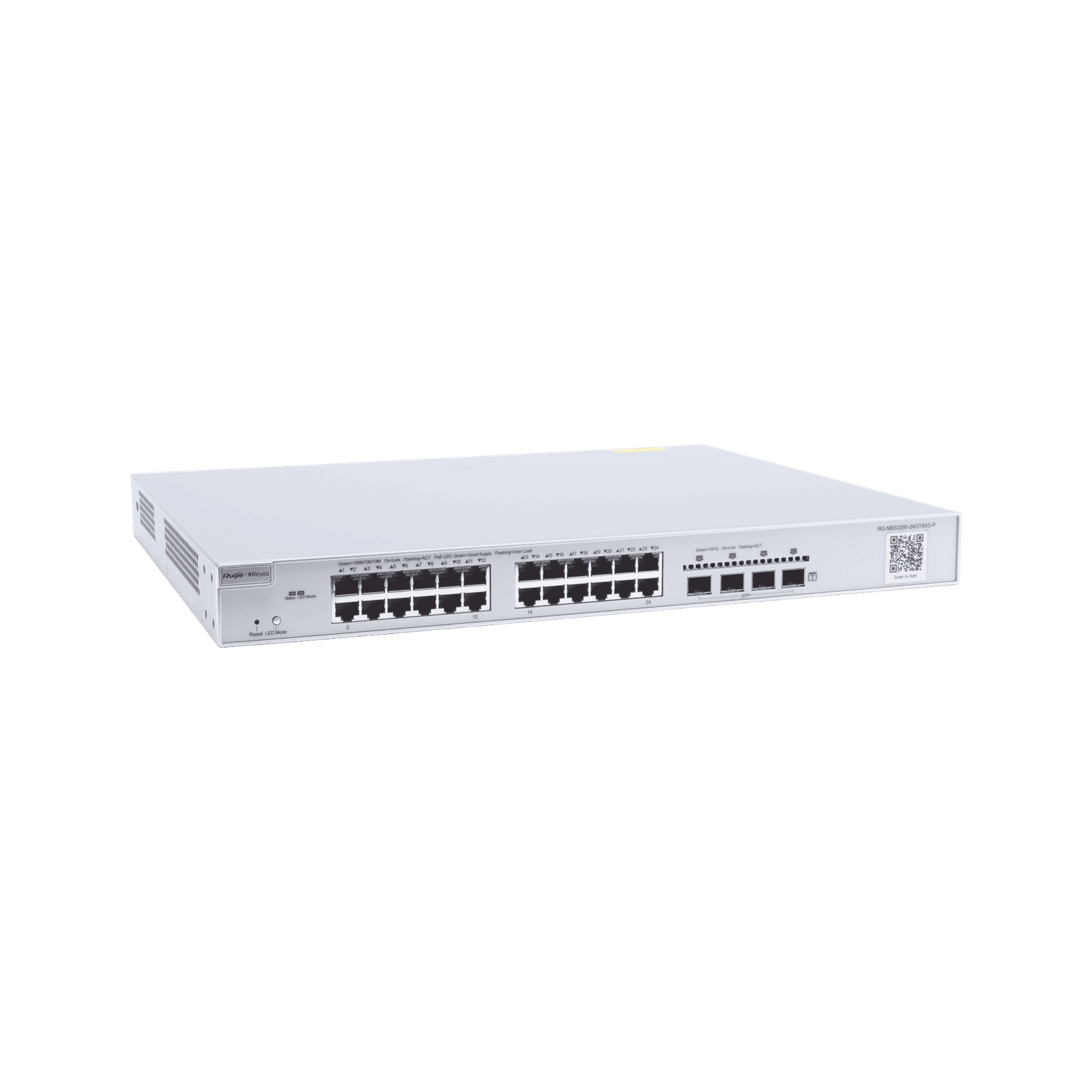 Switch Administrable PoE con 24 puertos Gigabit PoE 802.3af/at + 4 SFP+ para fibra 10Gb, gestión gratuita desde la nube, 370w RG-NBS3200-24GT4XS-P 203994 - RUIJIE