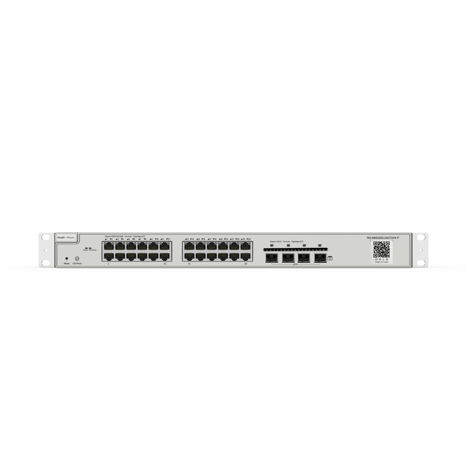 Switch Administrable PoE con 24 puertos Gigabit PoE 802.3af/at + 4 SFP+ para fibra 10Gb, gestión gratuita desde la nube, 370w RG-NBS3200-24GT4XS-P 203994 - RUIJIE