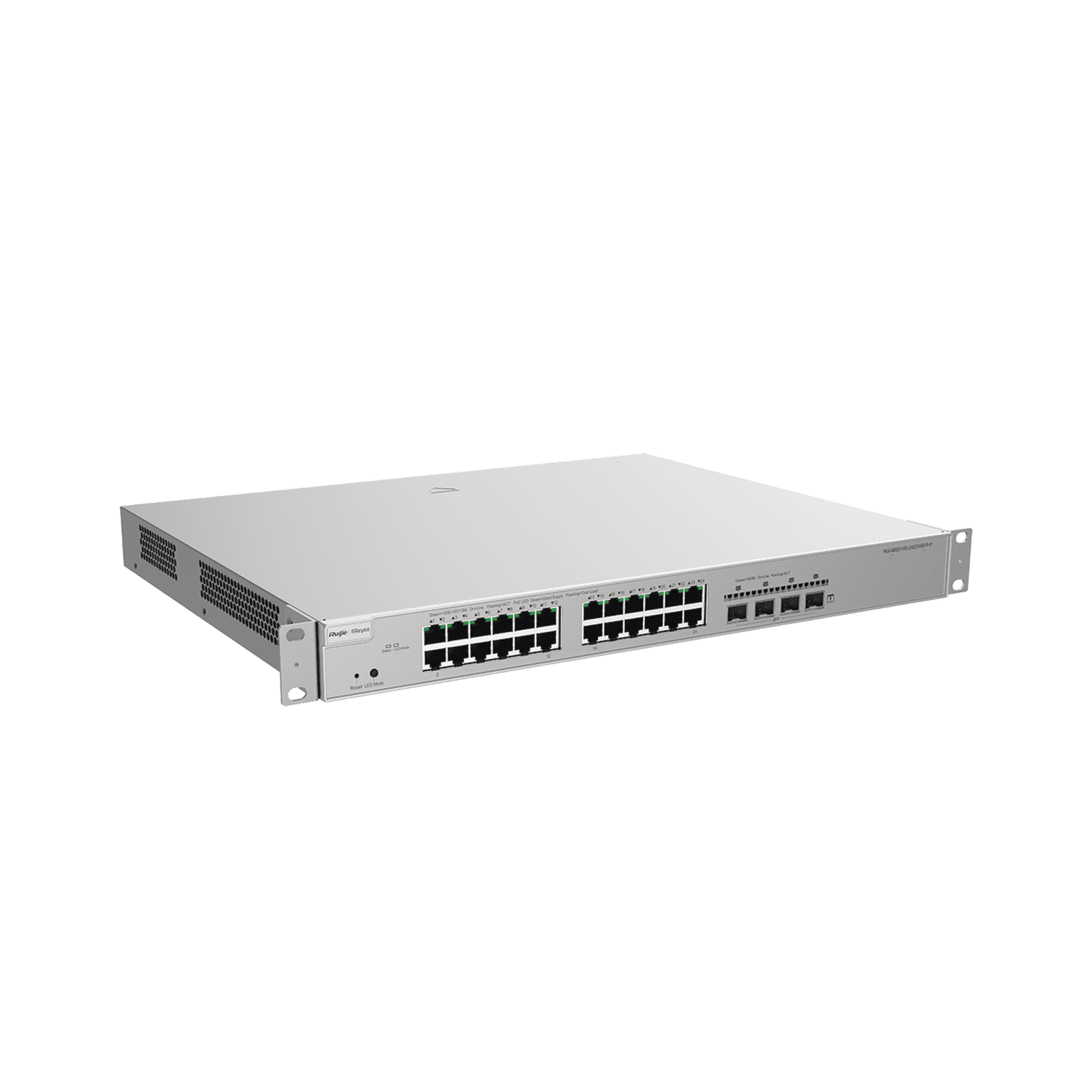Switch Administrable Capa 3 con 24 puertos Gigabit PoE 802.3af/at + 4 SFP+ para fibra 10Gb, gestión gratuita desde la nube, 370w RG-NBS5200-24GT4XS-P 218681 - RUIJIE