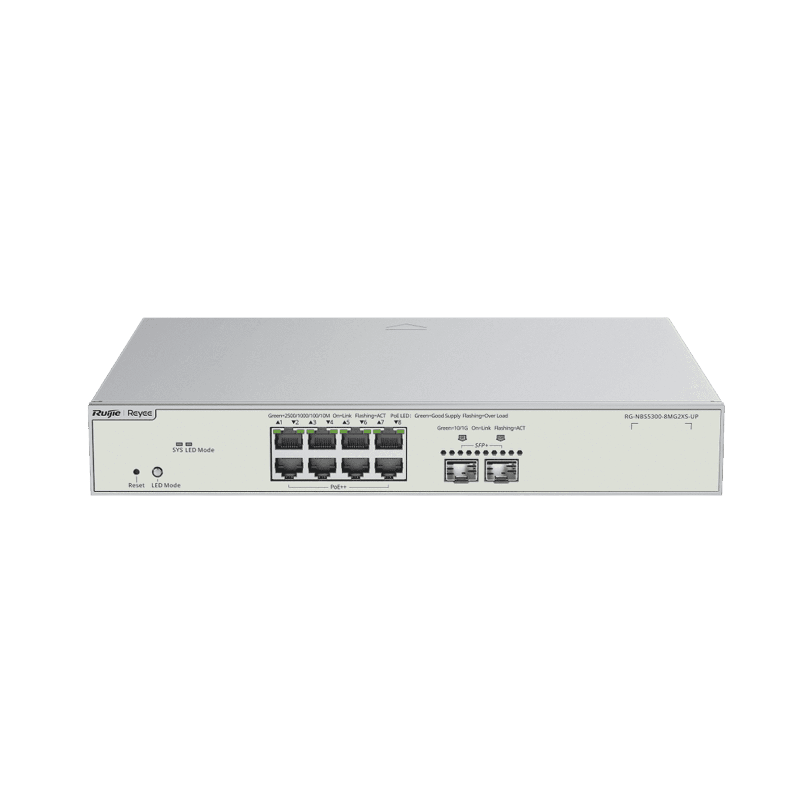 Switch Multi-Gigabit PoE 370W 802.3BT Capa 3 Administrable Cloud, Diseñado Para Access Points WiFi 6 RG-NBS5300-8MG2XS-UP 223650 - RUIJIE
