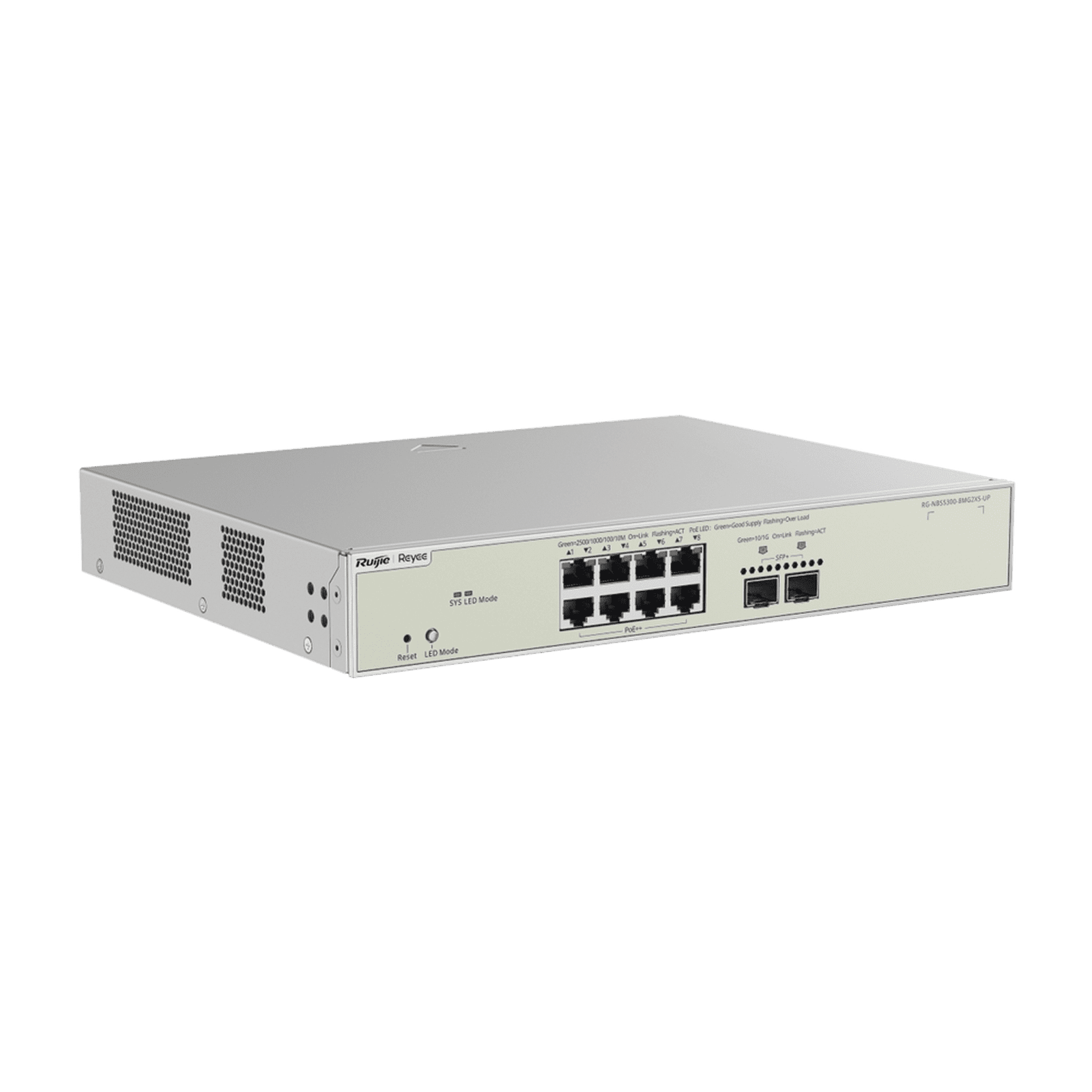 Switch Multi-Gigabit PoE 370W 802.3BT Capa 3 Administrable Cloud, Diseñado Para Access Points WiFi 6 RG-NBS5300-8MG2XS-UP 223650 - RUIJIE