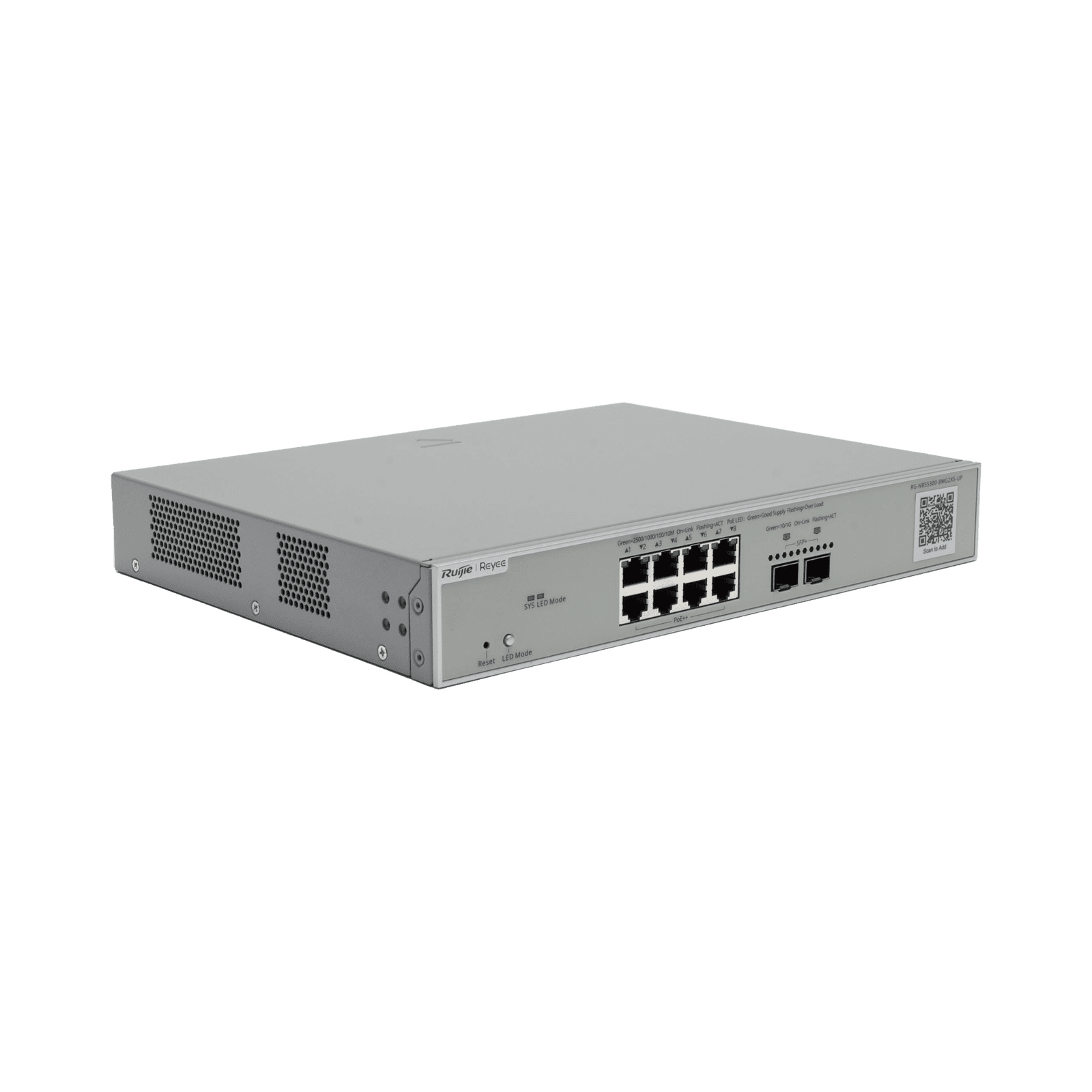 Switch Multi-Gigabit PoE 370W 802.3BT Capa 3 Administrable Cloud, Diseñado Para Access Points WiFi 6 RG-NBS5300-8MG2XS-UP 223650 - RUIJIE