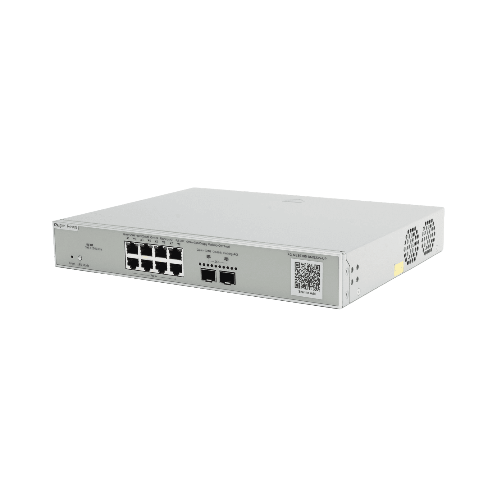 Switch Multi-Gigabit PoE 370W 802.3BT Capa 3 Administrable Cloud, Diseñado Para Access Points WiFi 6 RG-NBS5300-8MG2XS-UP 223650 - RUIJIE