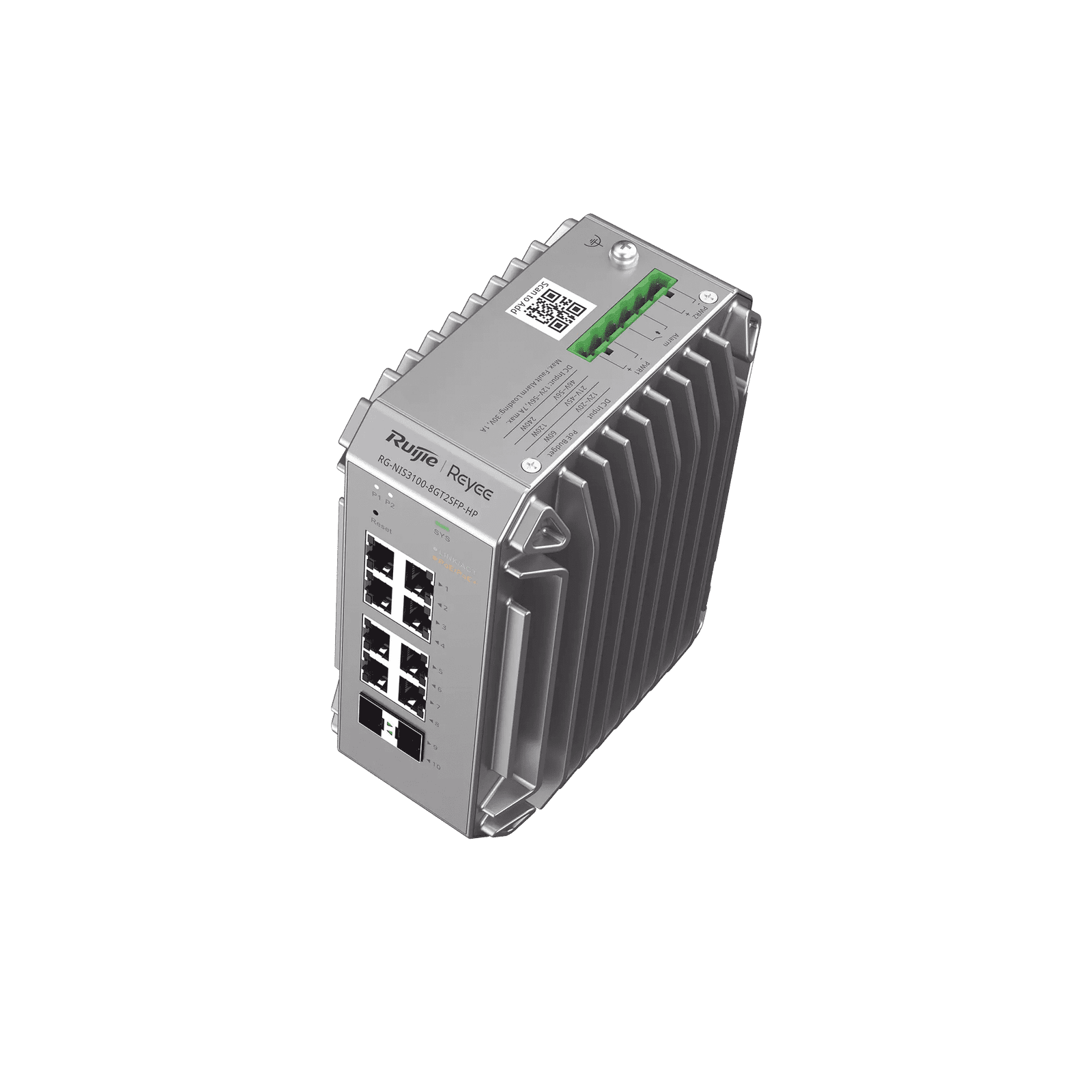 Switch Administrable PoE con 8 puertos Gigabit PoE 802.3af/at + 2 SFP para fibra 1Gb, gestión gratuita desde la nube, 125w RG-NIS3100-8GT2SFP-HP 221620 - RUIJIE