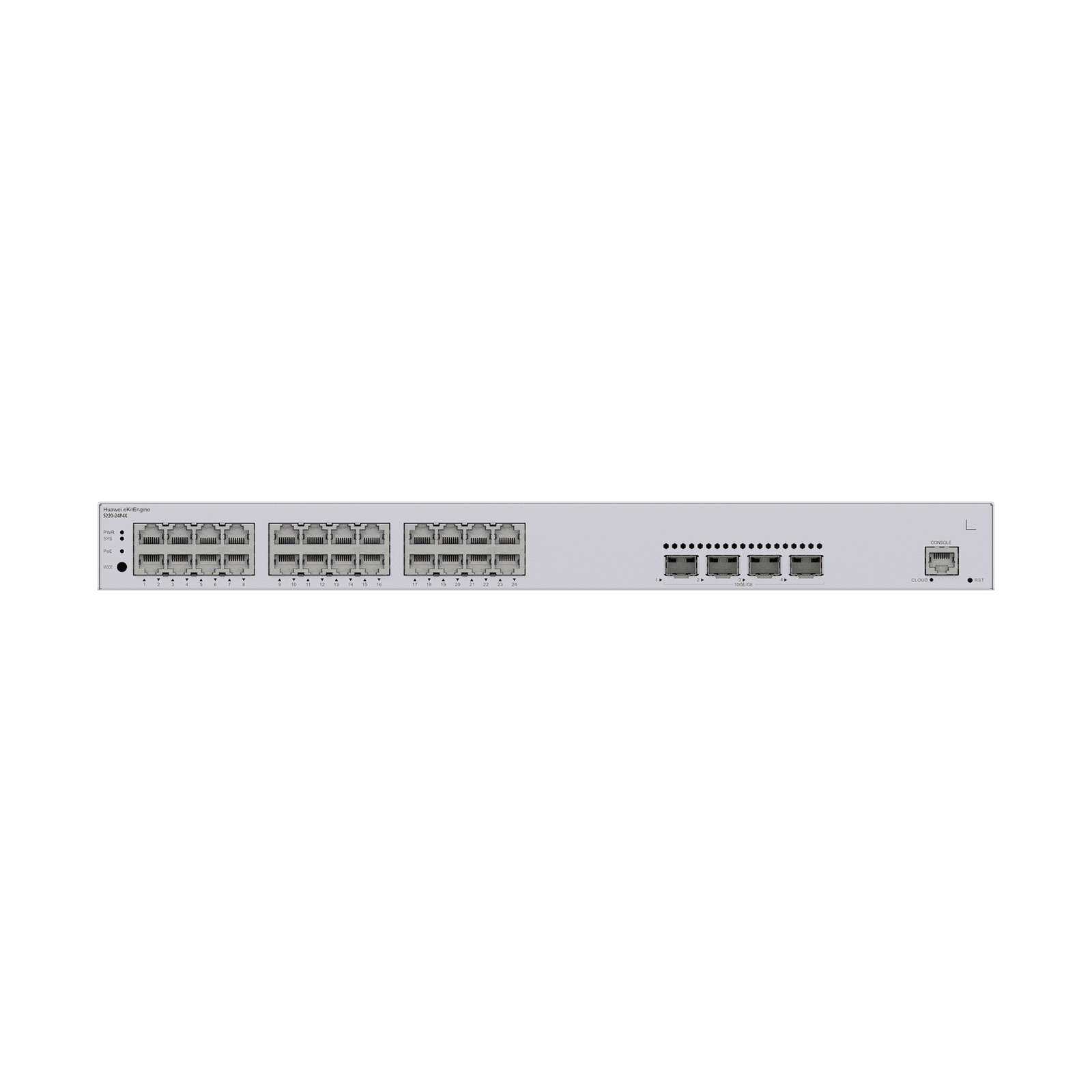 HUAWEI eKit – Switch Gigabit Administrable PoE Capa 2 / 24 puertos 10/100/1000 Mbps (PoE) / 4 Puertos SFP+ Uplink / 400W / PoE Perpetuo / Administración Nube Gratis S220-24P4X 223806 - HUAWEI
