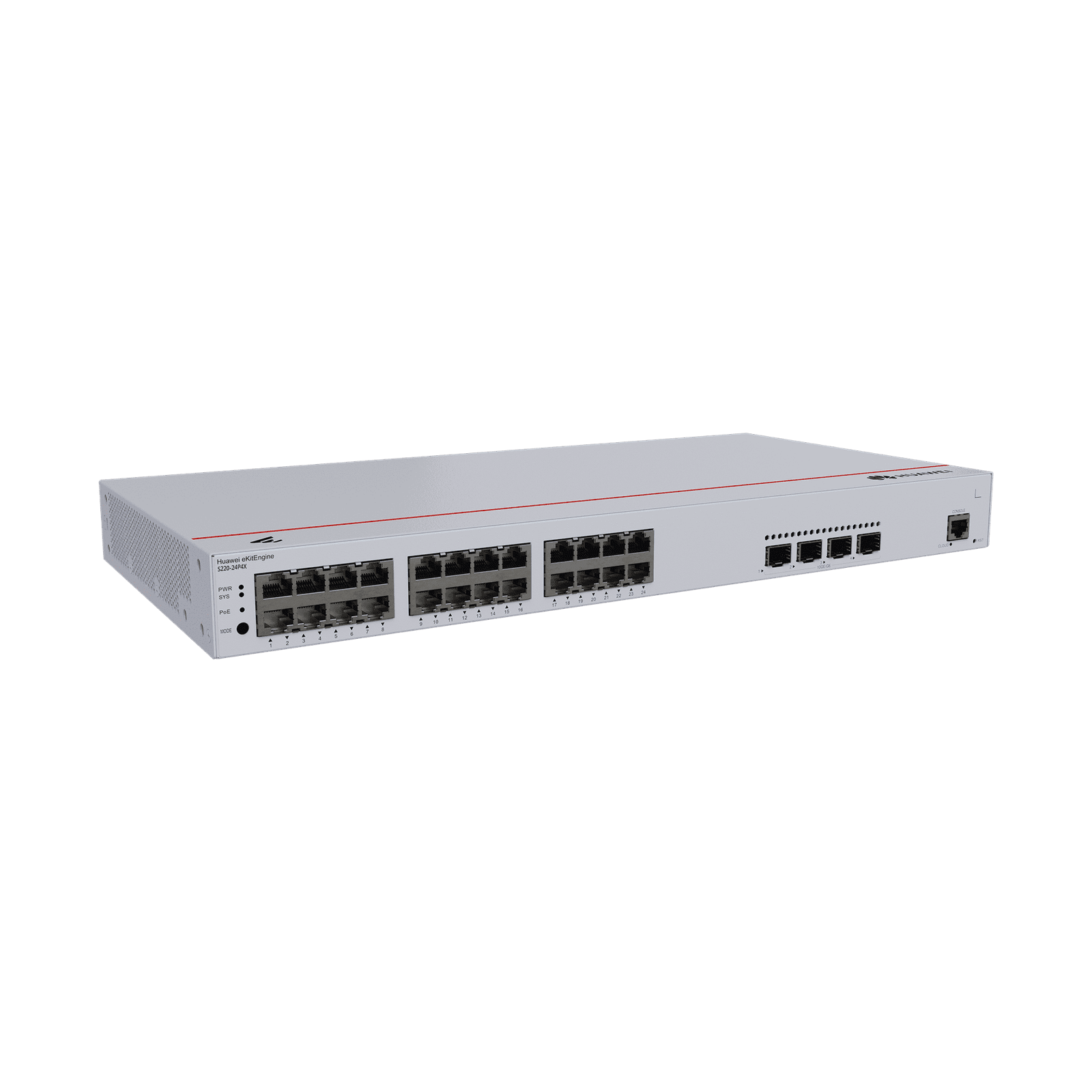 HUAWEI eKit – Switch Gigabit Administrable PoE Capa 2 / 24 puertos 10/100/1000 Mbps (PoE) / 4 Puertos SFP+ Uplink / 400W / PoE Perpetuo / Administración Nube Gratis S220-24P4X 223806 - HUAWEI