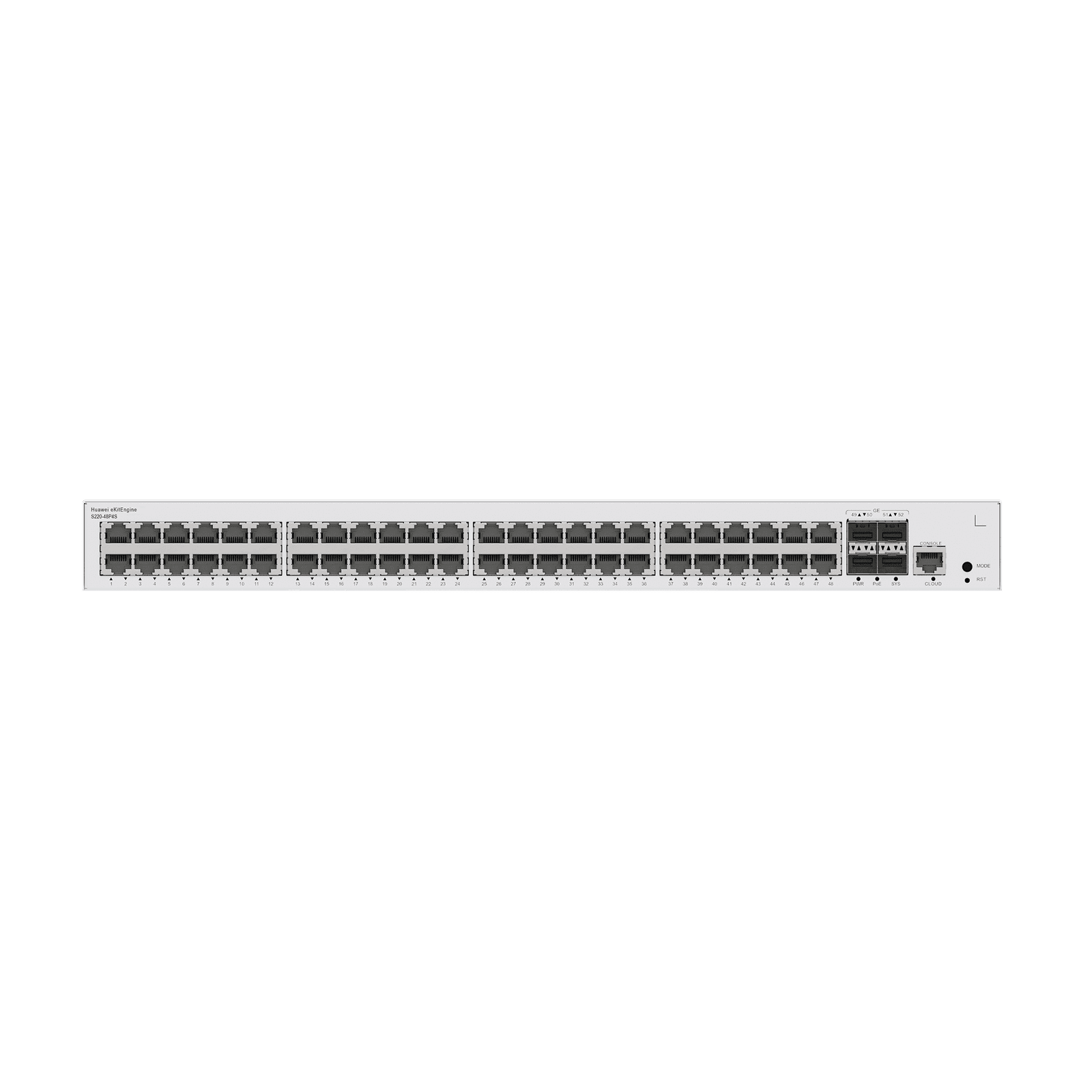 Switch Gigabit Administrable PoE Capa 2 / 48 puertos 10/100/1000 Mbps (PoE) / 4 Puertos SFP Uplink / 380W / PoE Perpetuo / Administración Nube Gratis S220-48P4S - HUAWEI