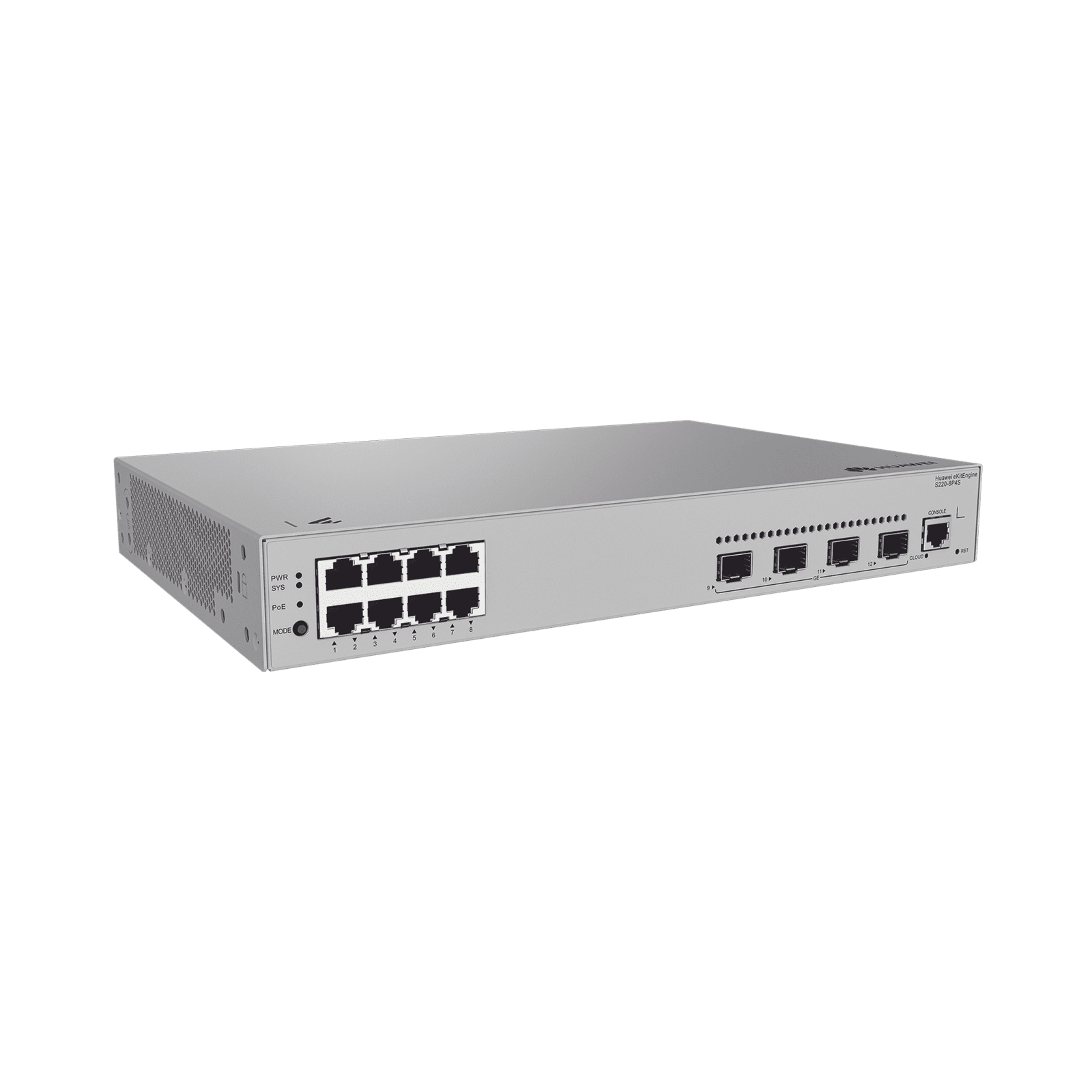 Switch Gigabit Administrable PoE Capa 2 / 8 puertos 10/100/1000 Mbps (PoE) / 4 Puertos SFP Uplink / 125W / PoE Perpetuo / Administración Nube Gratis S220-8P4S - HUAWEI