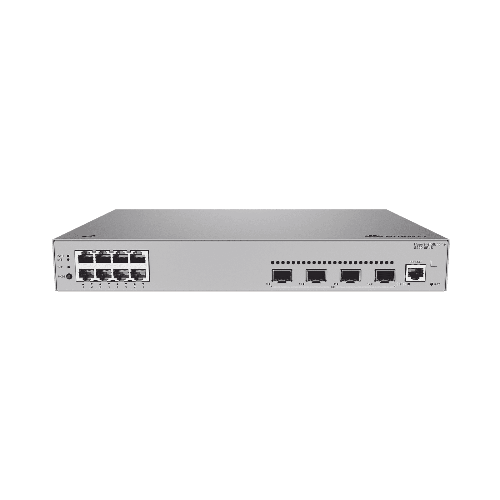 Switch Gigabit Administrable PoE Capa 2 / 8 puertos 10/100/1000 Mbps (PoE) / 4 Puertos SFP Uplink / 125W / PoE Perpetuo / Administración Nube Gratis S220-8P4S - HUAWEI