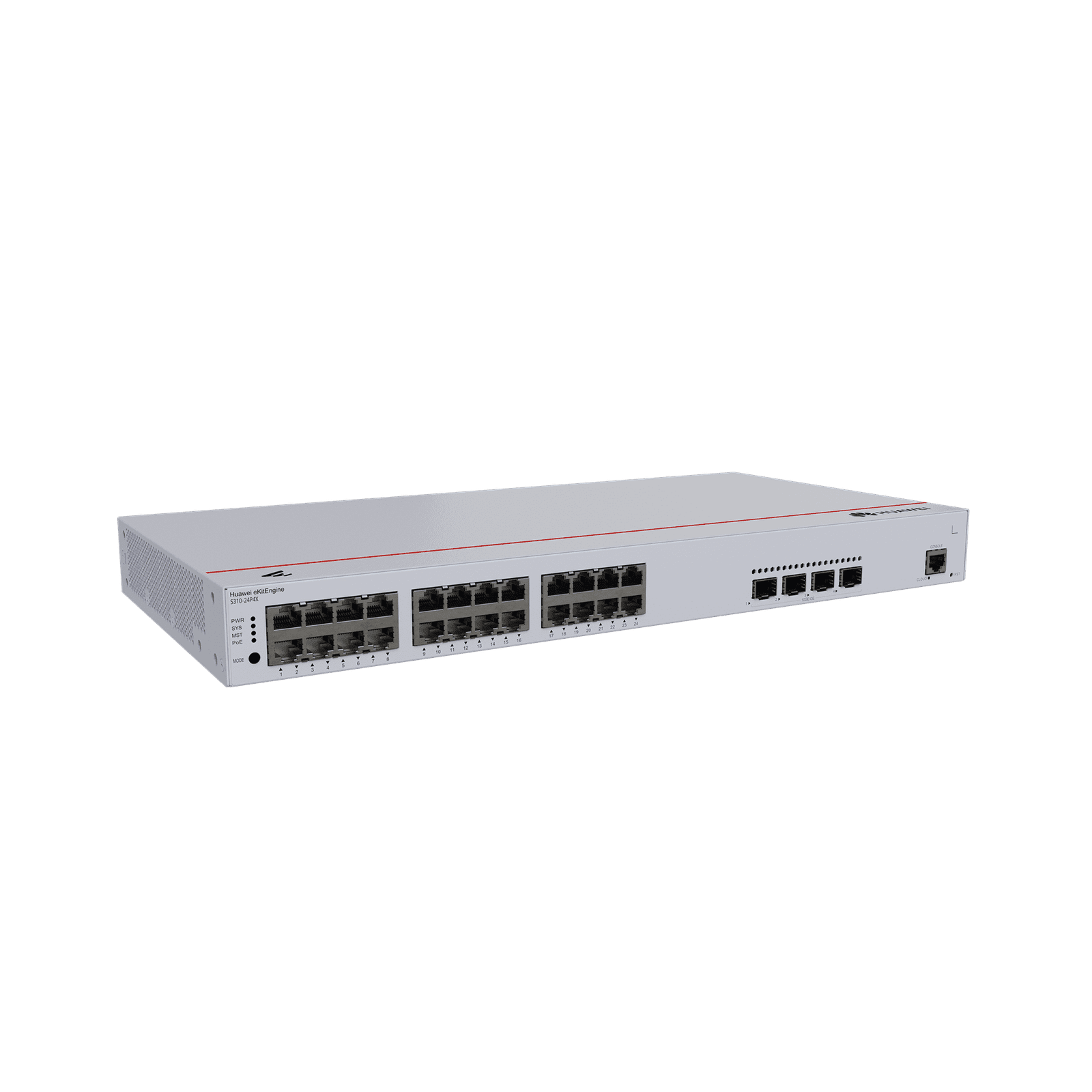 HUAWEI eKit – Switch Gigabit Administrable PoE Capa 3 / 24 puertos 10/100/1000 Mbps (PoE) / 4 Puertos SFP+ Uplink / 400W / PoE Perpetuo / iStack / Administración Nube Gratis S310-24P4X 223810 - HUAWEI