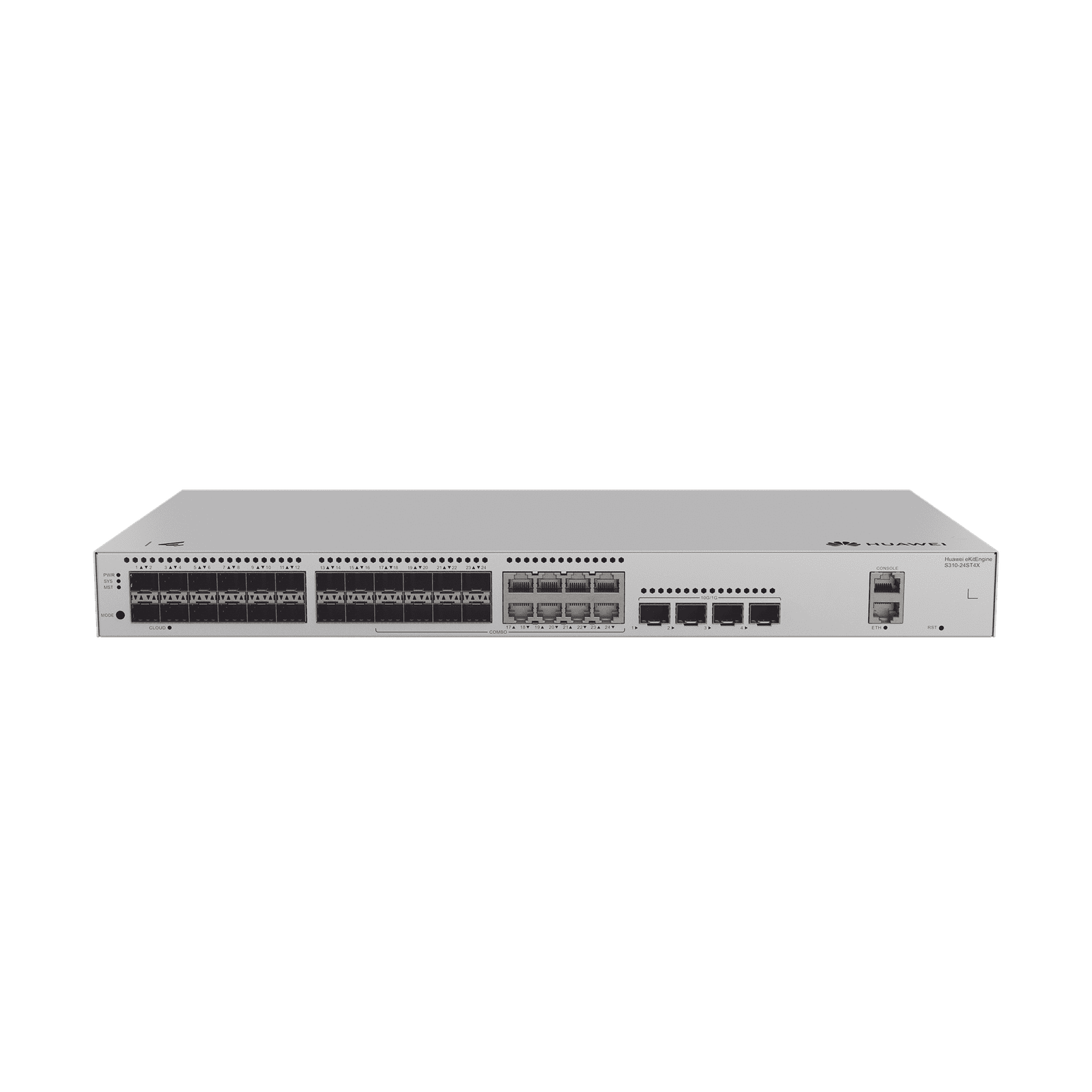 Switch Gigabit Administrable Capa 3 / 24 puertos SFP / 8 puertos 10/100/1000 Mbps (Combo) / 4 Puertos SFP+ Uplink / iStack /Administración Nube Gratis S310-24ST4X - HUAWEI