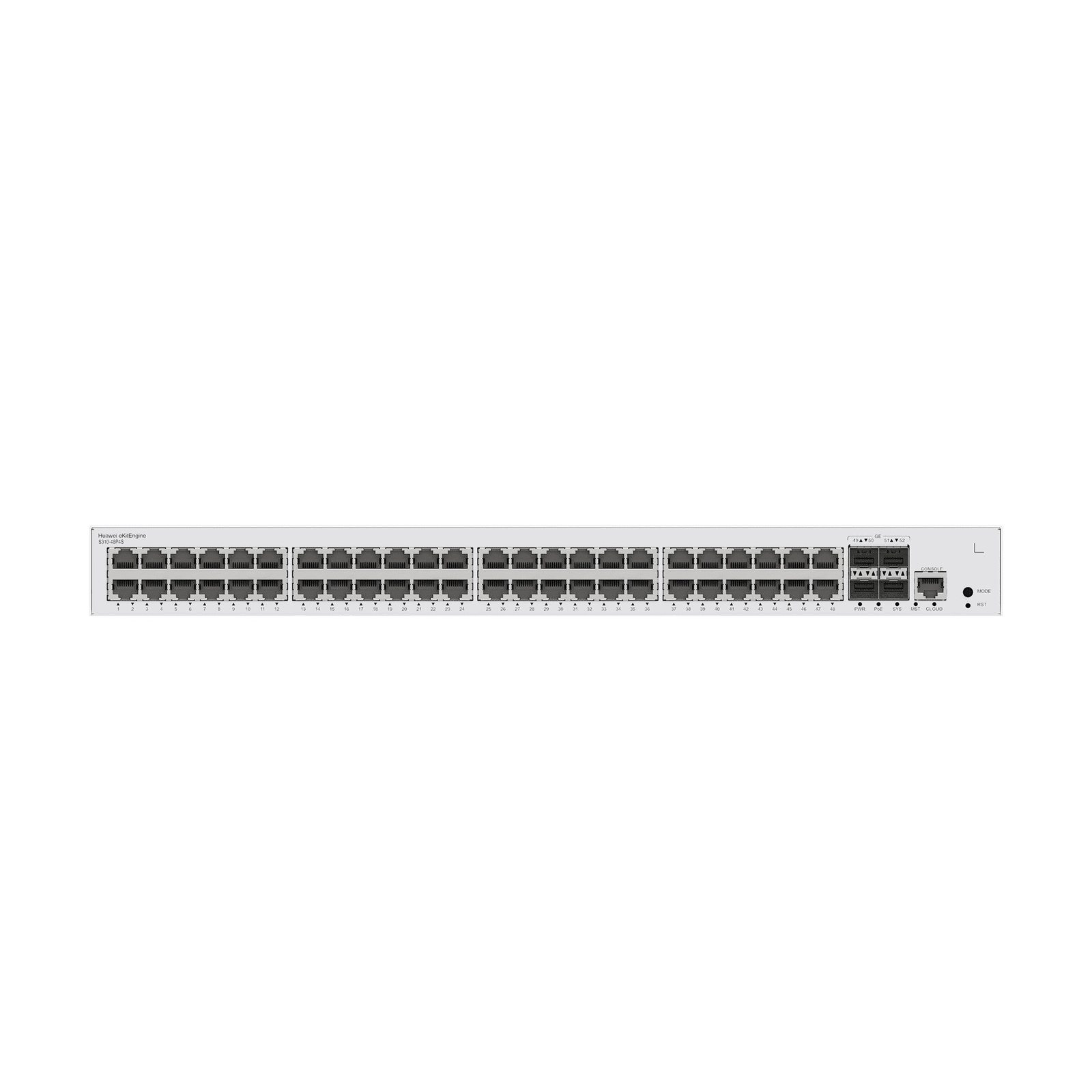 Switch Gigabit Administrable PoE Capa 3 / 48 puertos 10/100/1000 Mbps (PoE) / 4 Puertos SFP Uplink / 380W / PoE Perpetuo / iStack / Administración Nube Gratis S310-48P4S - HUAWEI