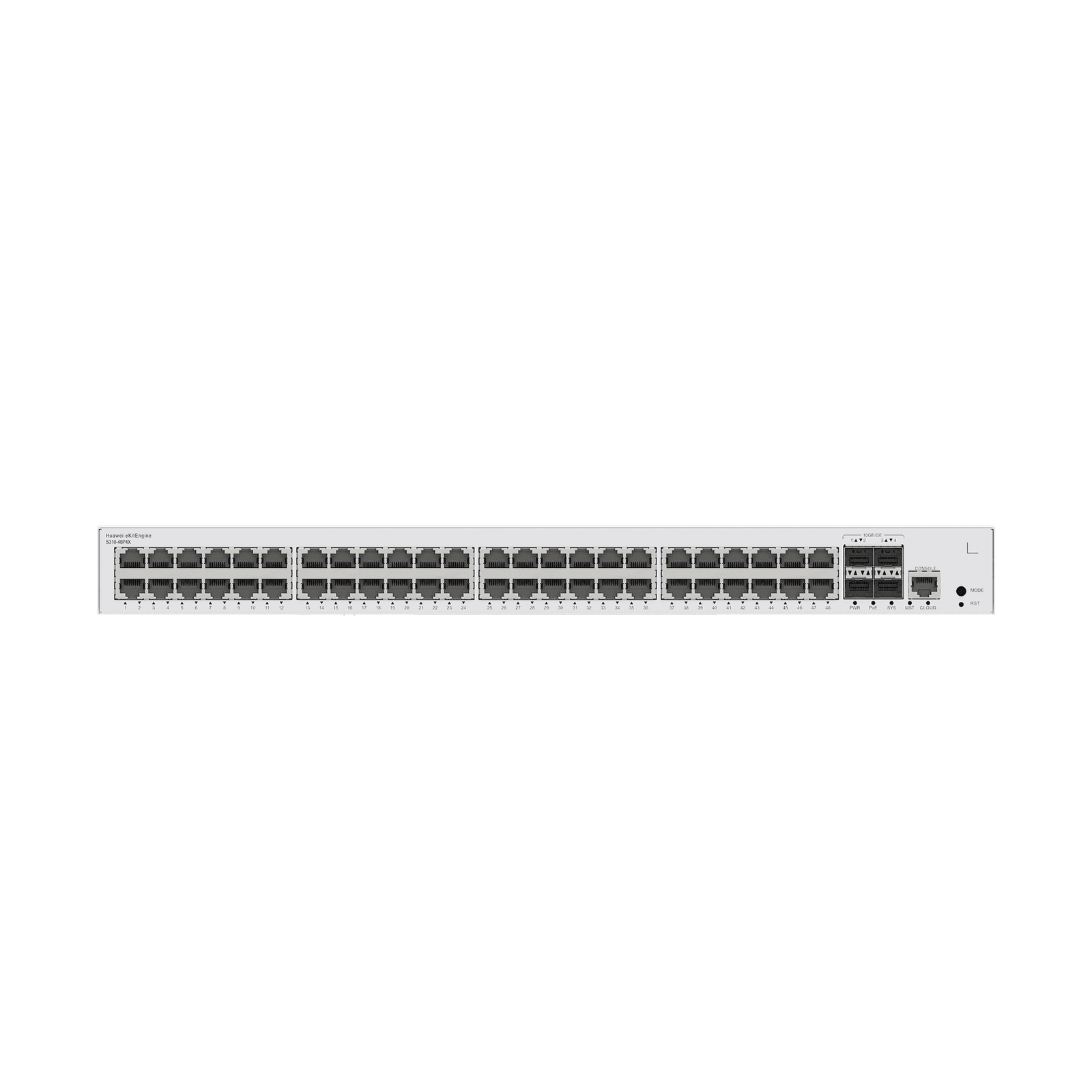 HUAWEI eKit – Switch Gigabit Administrable PoE Capa 3 / 48 puertos 10/100/1000 Mbps (PoE) / 4 Puertos SFP+ Uplink / 380W / PoE Perpetuo / iStack / Administración Nube Gratis S310-48P4X 223811 - HUAWEI