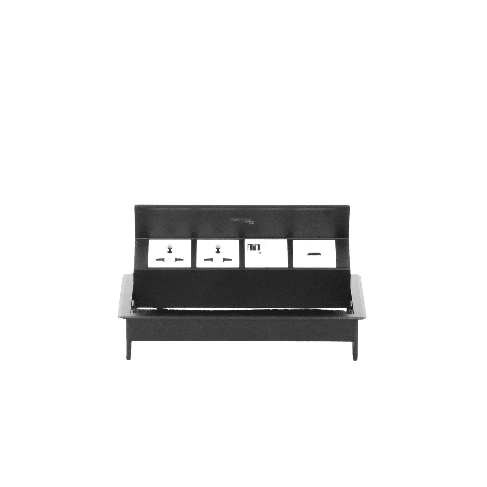 Caja Horizontal tipo Hub para escritorio color negro, con 1 Puerto HDMI Hembra-Hembra, 1 puerto RJ45 Cat6, 2 Puertos USB (Solo carga), y 2 Contactos eléctricos universales THMC-HBOX - THORSMAN