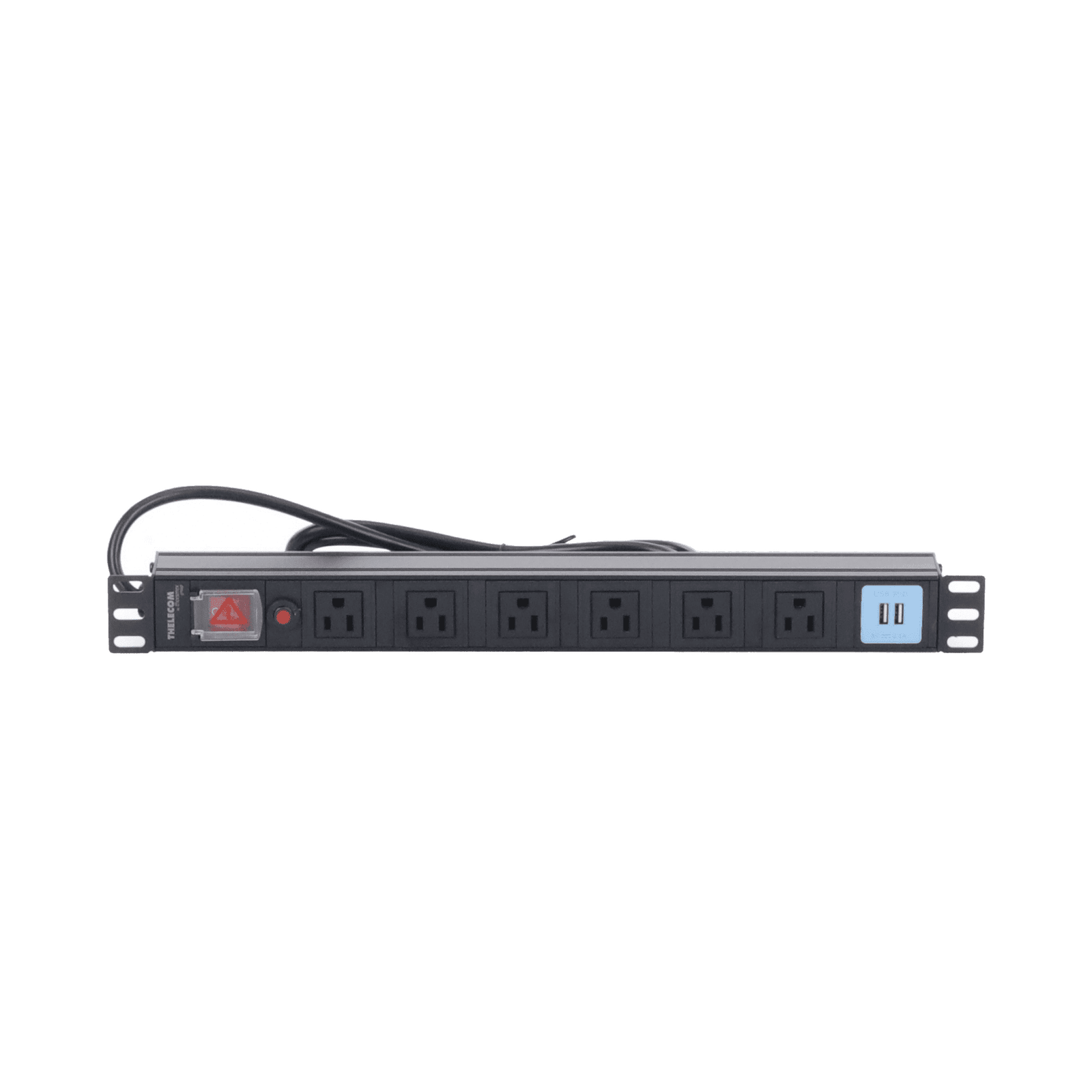 Tomacorriente Horizontal (PDU) de 6 contactos (NEMA 5-15R) + 2 USB para instalación en Rack de 19″, 1UR, 125 Vca/ 15 A (THE0040091001001) THTCM6CUSB - THORSMAN