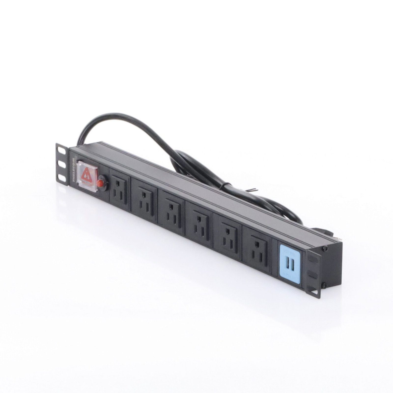 Tomacorriente Horizontal (PDU) de 6 contactos (NEMA 5-15R) + 2 USB para instalación en Rack de 19″, 1UR, 125 Vca/ 15 A (THE0040091001001) THTCM6CUSB - THORSMAN