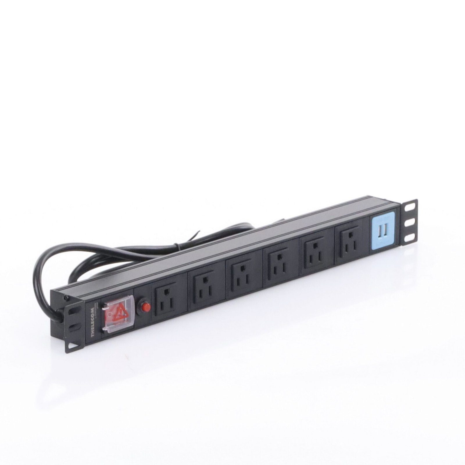 Tomacorriente Horizontal (PDU) de 6 contactos (NEMA 5-15R) + 2 USB para instalación en Rack de 19″, 1UR, 125 Vca/ 15 A (THE0040091001001) THTCM6CUSB - THORSMAN