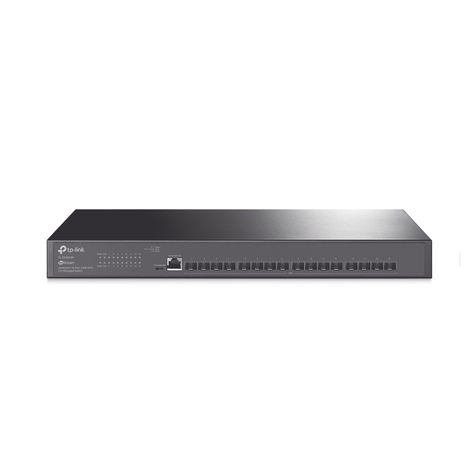 Switch Fibra Óptica L2+ Omada / 16 Puertos SFP+ 10G / 2 Puertos Consola (RJ45 y micro-USB) / Administración Centralizada Omada o Stand-Alone / Multicast IGMP / Calidad de Servicio / Montaje en Rack / Silencioso (sin ventiladores) TL-SX3016F - TP-LINK