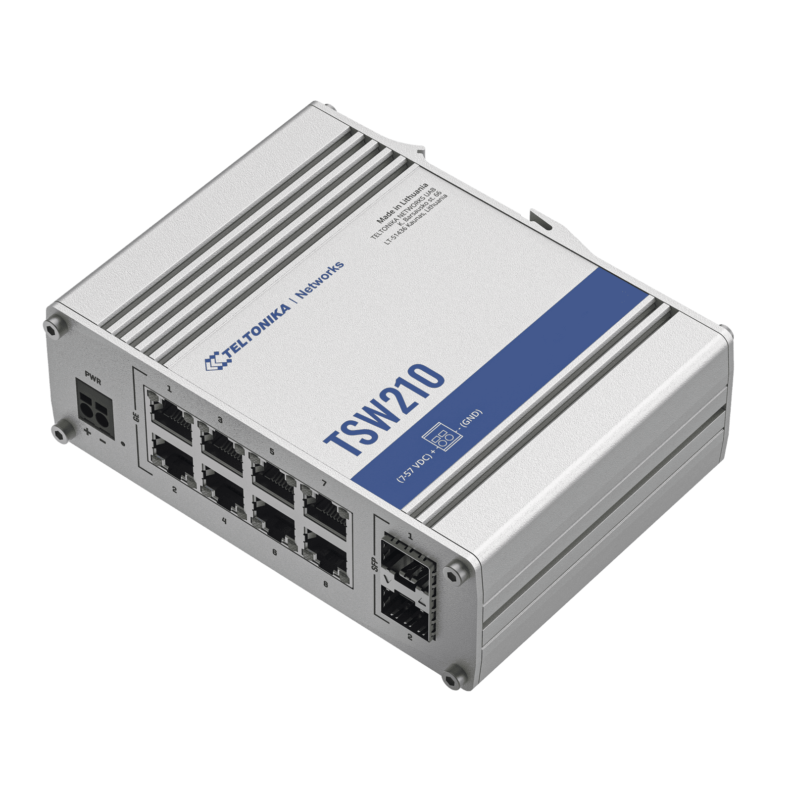 Switch Industrial No-Administrable 8 puertos Gigabit, 2 SFP 1G TSW210 - TELTONIKA