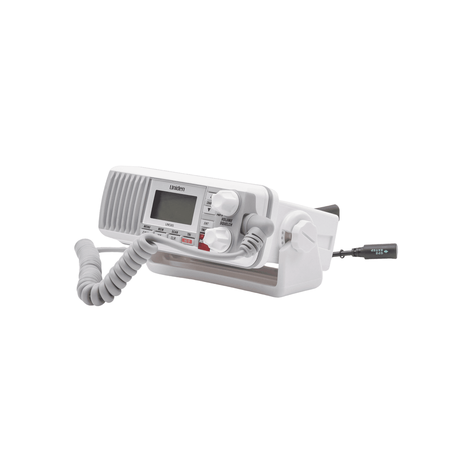 Radio Móvil Marino VHF, color blanco, Tx: 156.025 – 157.425 MHz, Rx: 156.050 – 163.275 MHz, 25W de potencia, sumergible IPX4 incluye micrófono y cable de alimentación UM-385 171616 - UNIDEN