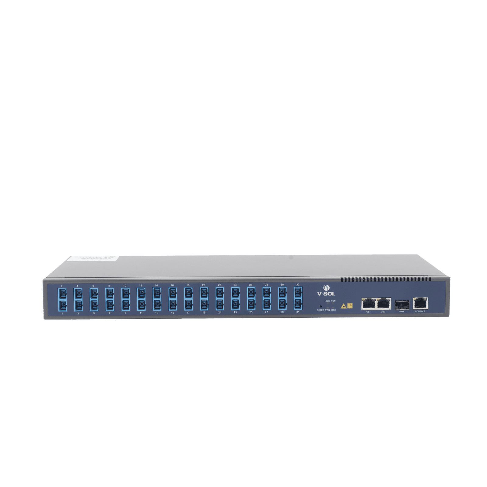 OLT de 1 GPON puerto con Splitter de 1 a 32 SC/UPC Incluido  + 3 puertos Uplink (2 puertos Gigabit Ethernet + 1 puerto SFP/SFP+) , hasta 128 ONUS V1600GS-O32 - V-SOL