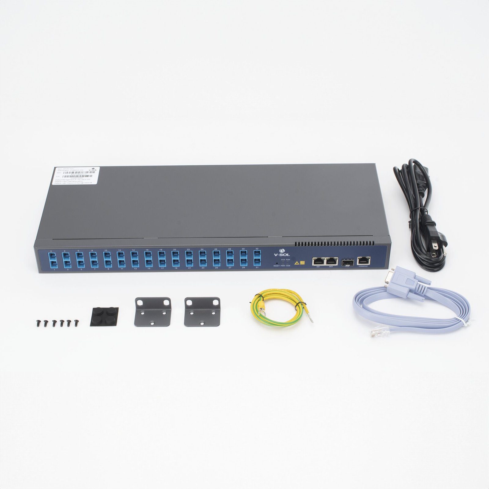 OLT de 1 GPON puerto con Splitter de 1 a 32 SC/UPC Incluido  + 3 puertos Uplink (2 puertos Gigabit Ethernet + 1 puerto SFP/SFP+) , hasta 128 ONUS V1600GS-O32 - V-SOL