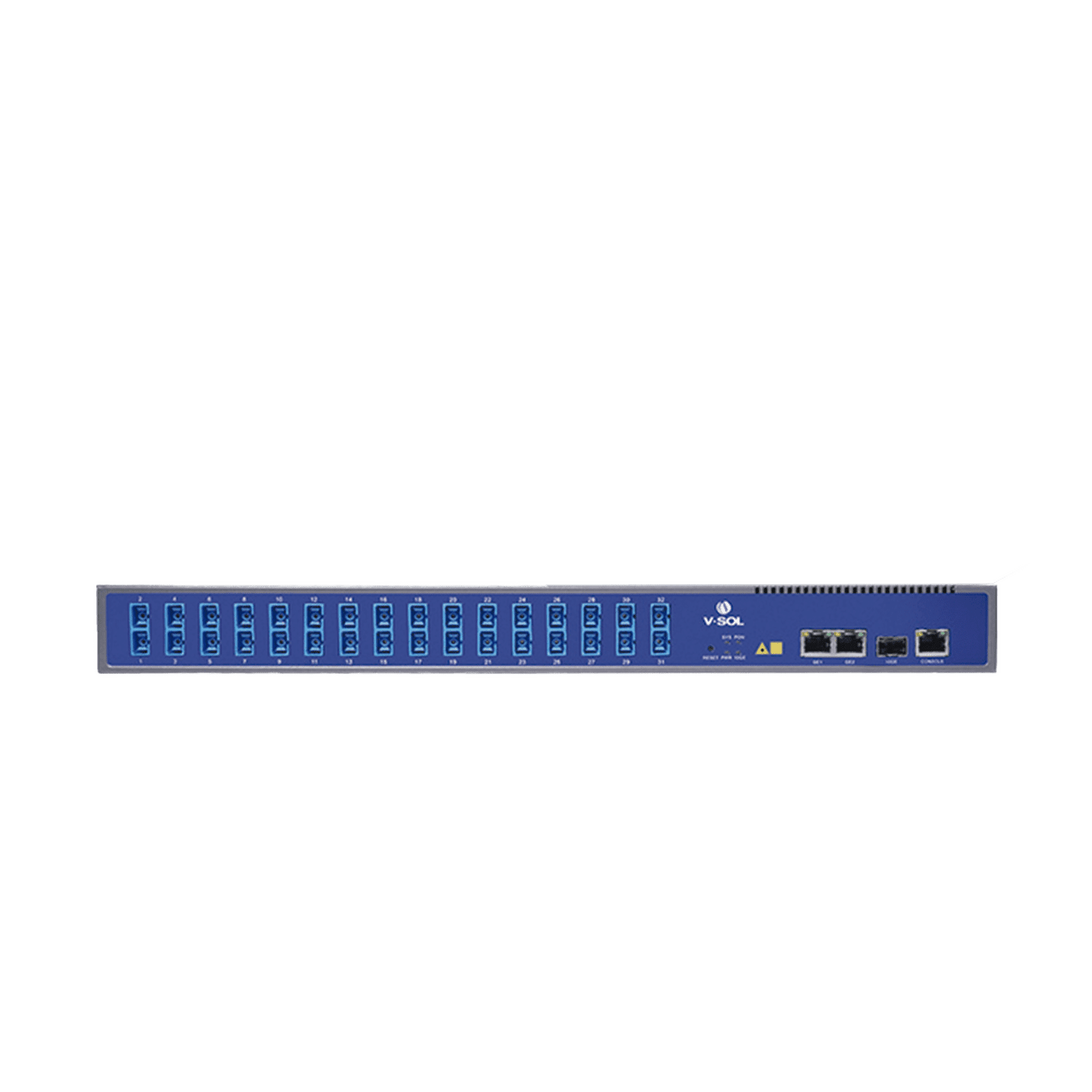OLT de 1 GPON puerto con Splitter de 1 a 32 SC/UPC Incluido  + 3 puertos Uplink (2 puertos Gigabit Ethernet + 1 puerto SFP/SFP+) , hasta 128 ONUS V1600GS-O32 - V-SOL