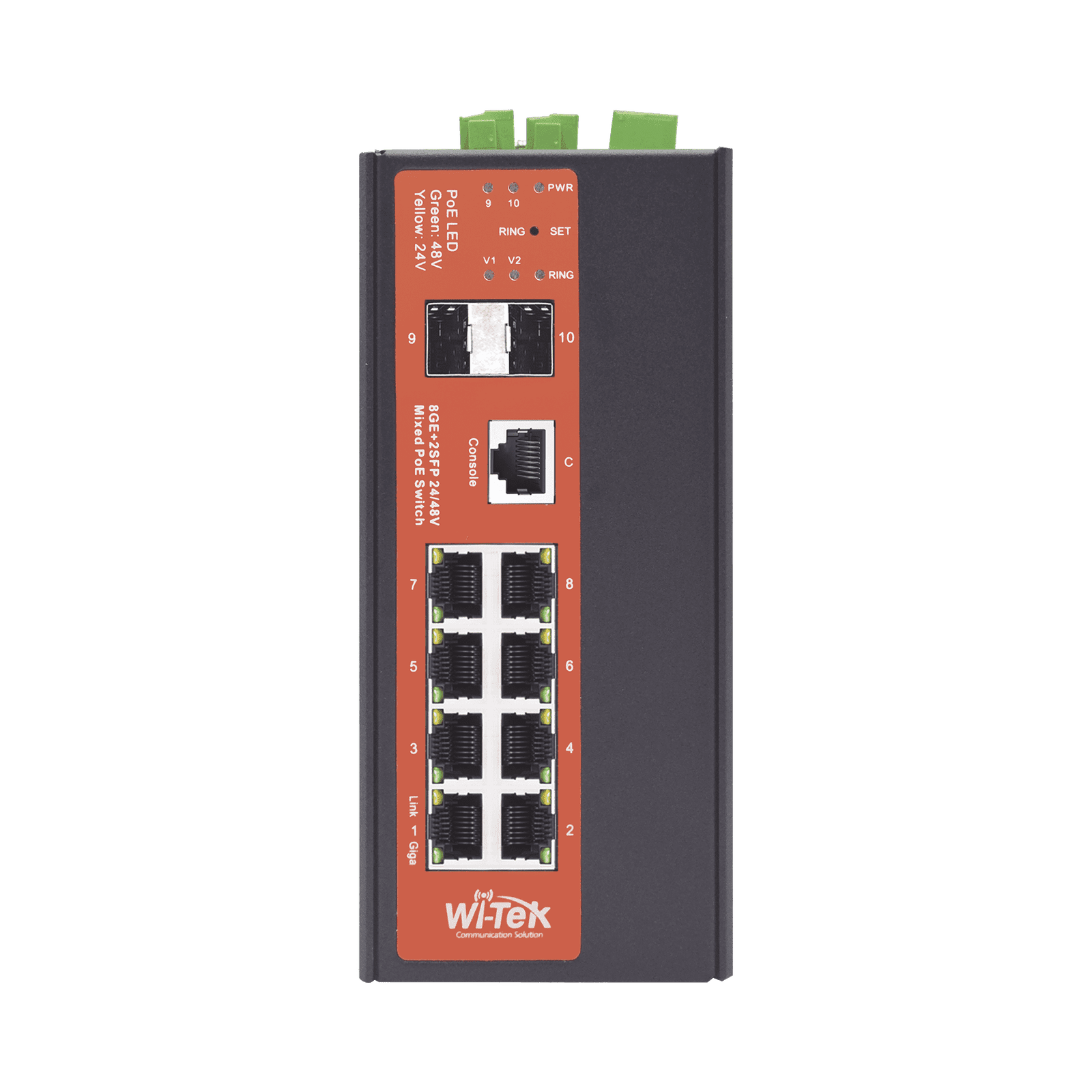 Switch Industrial administrable con 2 puertos PoE bt y 6 puertos Gigabit Ethernet con PoE 802.3af/at y 24V Pasivo + 2 SFP Gigabit, 240 W WI-PMS310GF-ALIEN-I 188229 - WI-TEK
