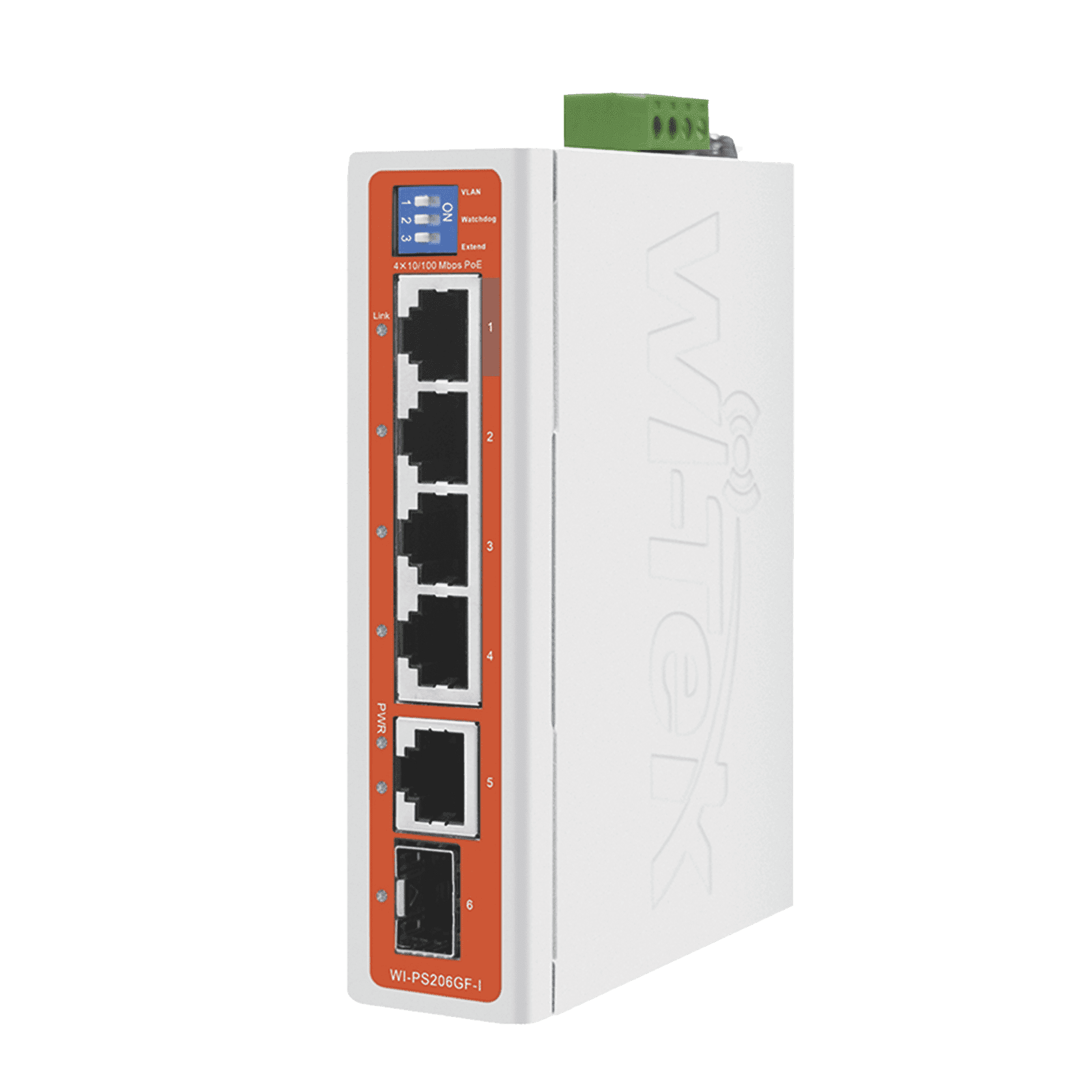 SWITCH INDUSTRIAL 4 PUERTOS FAST ETHERNET CON POE 802.3AF/AT + 2 PUERTOS UPLINK GIGABIT WIPS206GFIV2 - WI-TEK