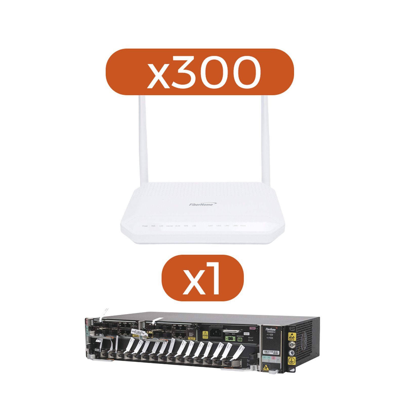 Kit 300 ONT´S HG6143D GPON 4 GE + POTS + WIFI AC + 1 OLT AN60002-AC AN0243D-KIT - FIBERHOME