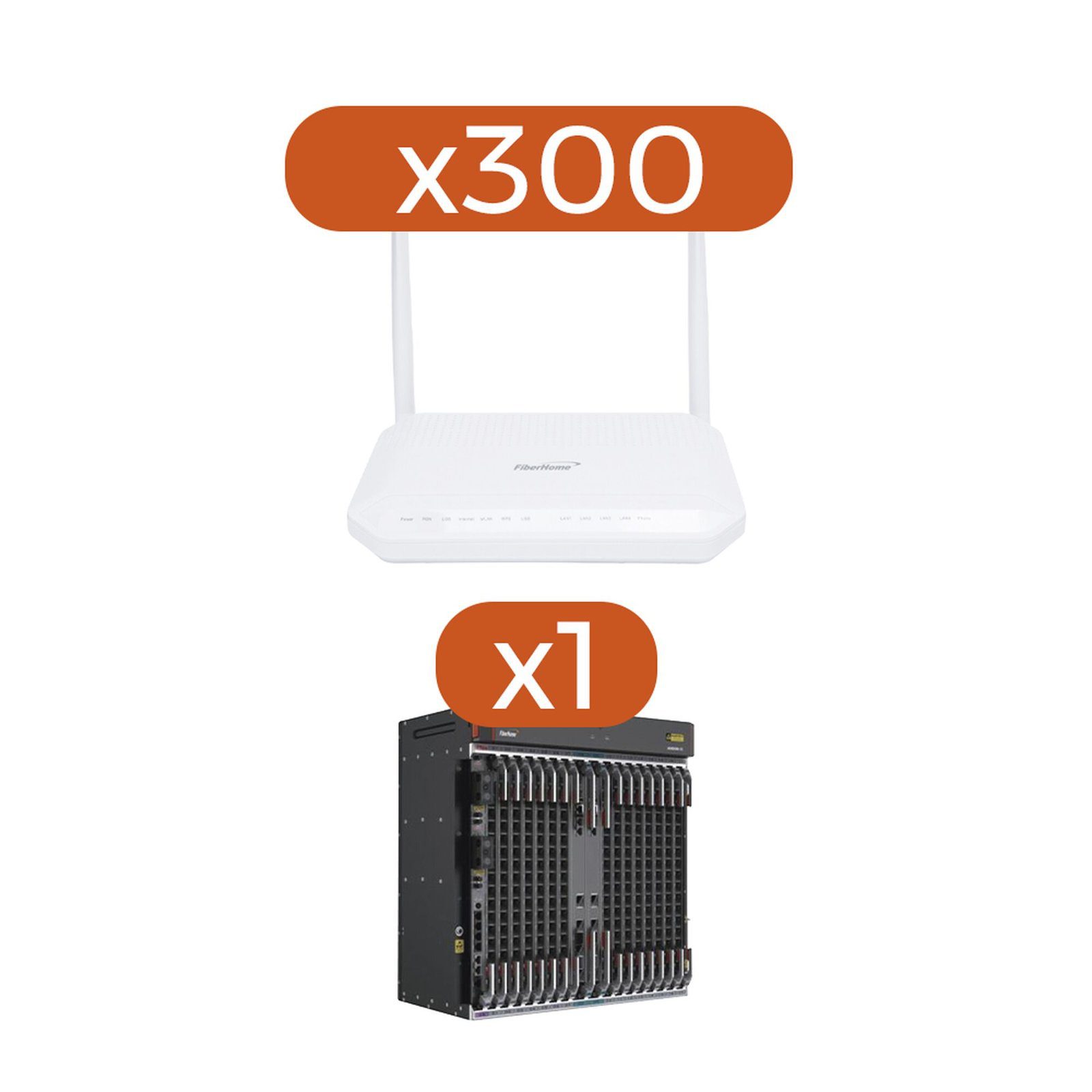 Kit 300 ONT´S HG6143D GPON 4 GE + POTS + WIFI AC + 1 OLT AN6000-15 AN1543D-KIT - FIBERHOME