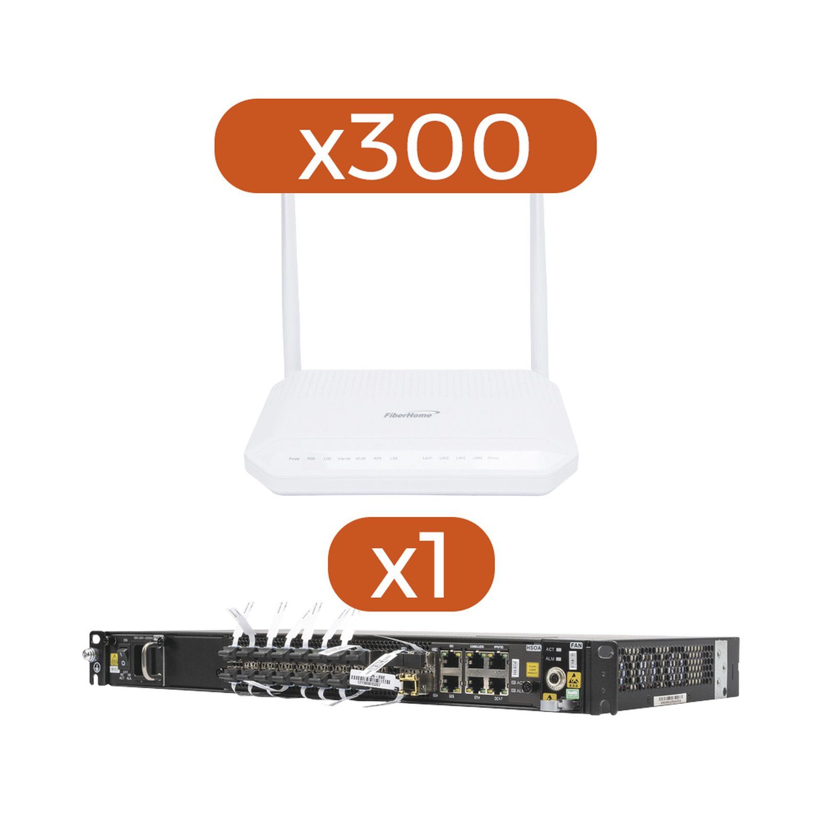 Kit 300 ONTS HG6143D GPON 4 GE + POTS + WIFI AC + 1 OLT AN6001G16AC AN1643D-KIT - FIBERHOME