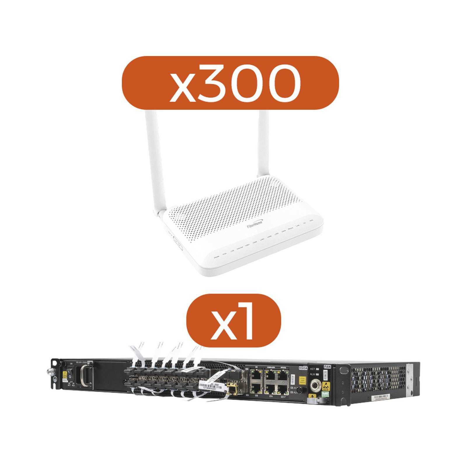 Kit 300 ONTs HG6145D2 ONU GPON 4 GE + POTS + WIFI AC + 1 OLT AN6001G16-AC (16 puertos GPON) AN1645D2-KIT - FIBERHOME
