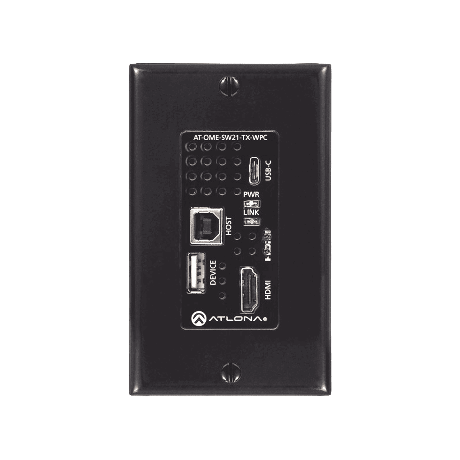 Placa de pared con Switcher y Transmisor HDBaseT con entradas HDMI y USB-C con concentrador USB para integración de AV AT-OME-SW21-TX-WPC 209294 - ATLONA