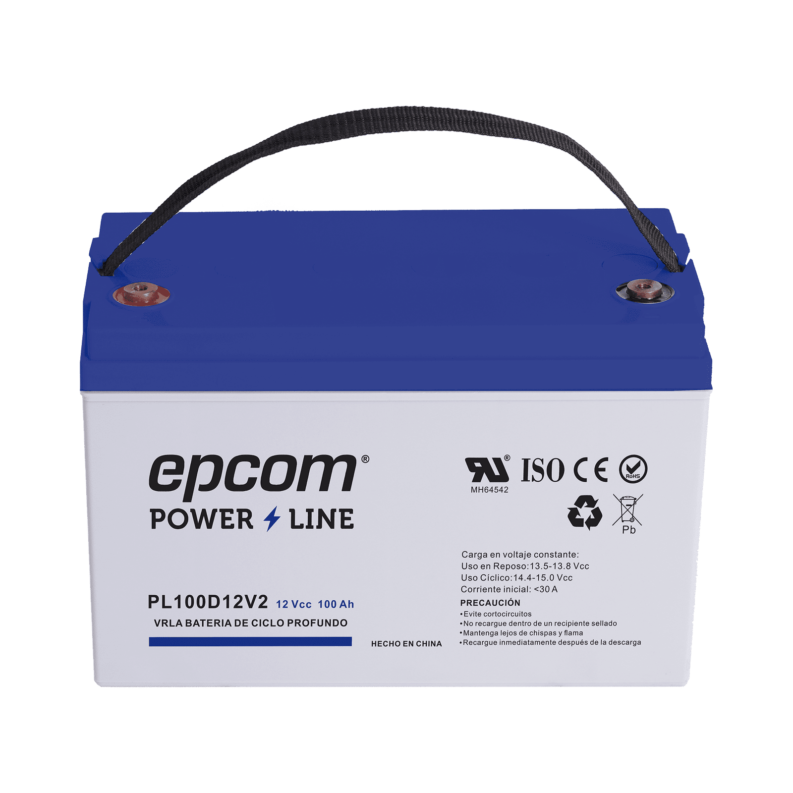 Batería 12 Vcc / 100 Ah / UL / Tecnología AGM-VRLA / CICLO PROFUNDO / Para uso en aplicaciones fotovoltaicas y de emergencia  / Terminales T4 PL100D12V2 - EPCOM POWERLINE