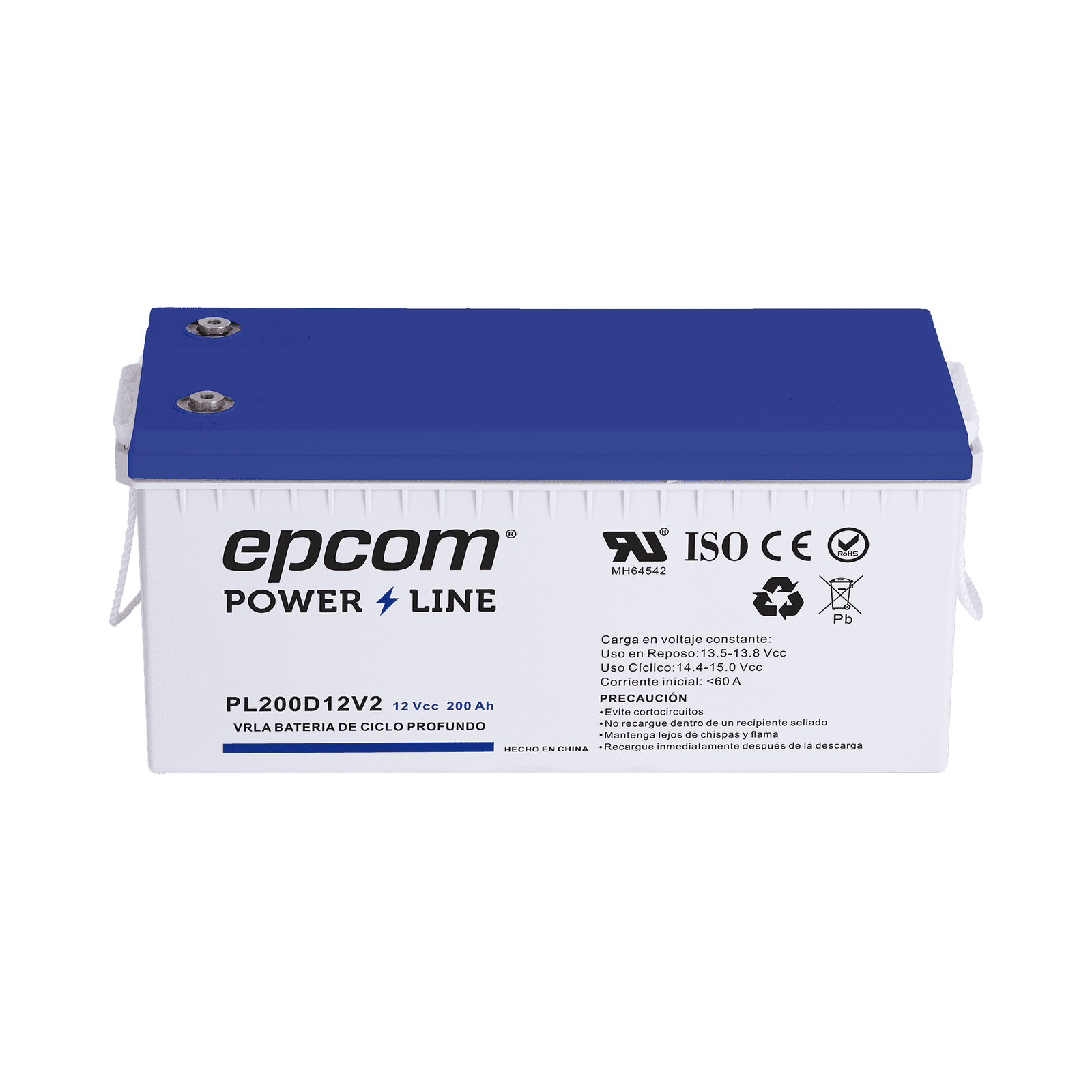 Batería 12 Vcc / 200 Ah / UL / Tecnología AGM-VRLA / Ciclo profundo / Para uso en aplicaciones fotovoltaicas y de emergencia  / Terminales T5 PL200D12V2 - EPCOM POWERLINE