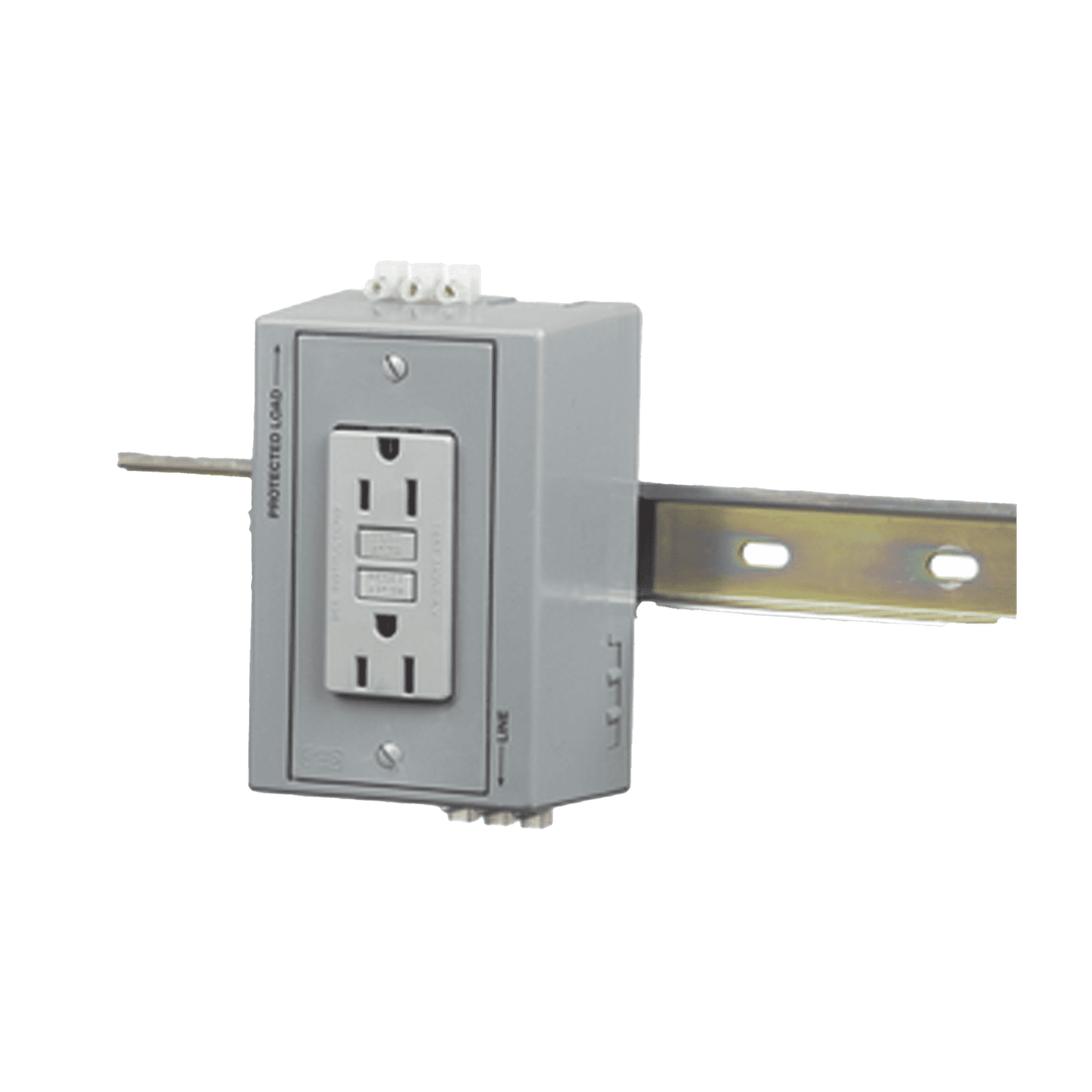 Caja Utilitaria para Montaje en Riel Din con Contacto Duplex de 15 A 125 V / Nema 5-15R / Gris. HUB-DRUB-GFI15 - HUBBELL