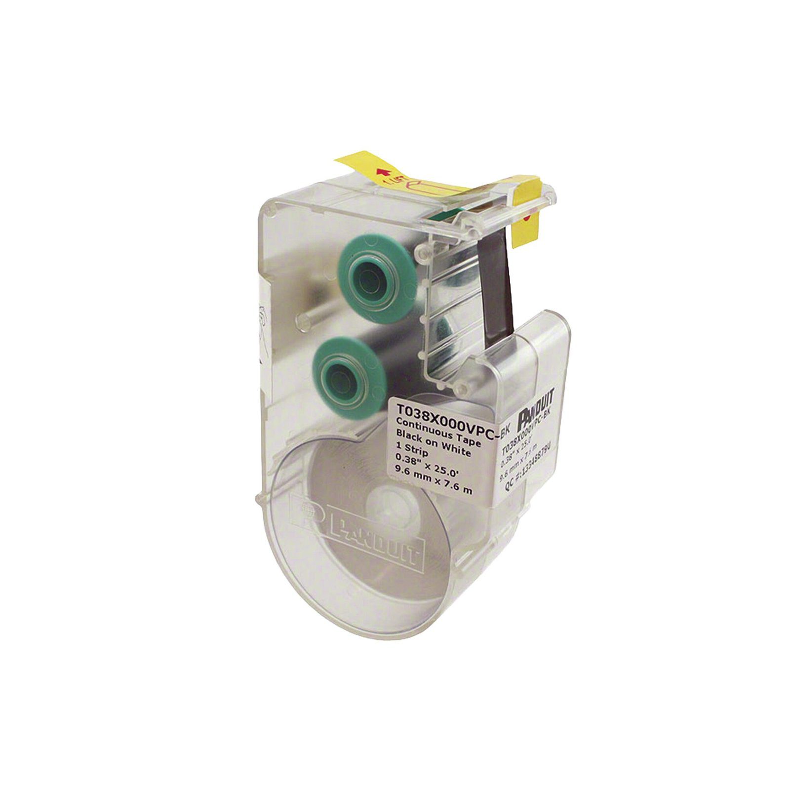 Casete de Etiquetas de Vinilo de Cinta Continua, Color Negro Sobre Blanco, Uso Interior/Exterior, 9.65 mm de Ancho x 7.6 Metros de Largo T038X000VPC-BK - PANDUIT